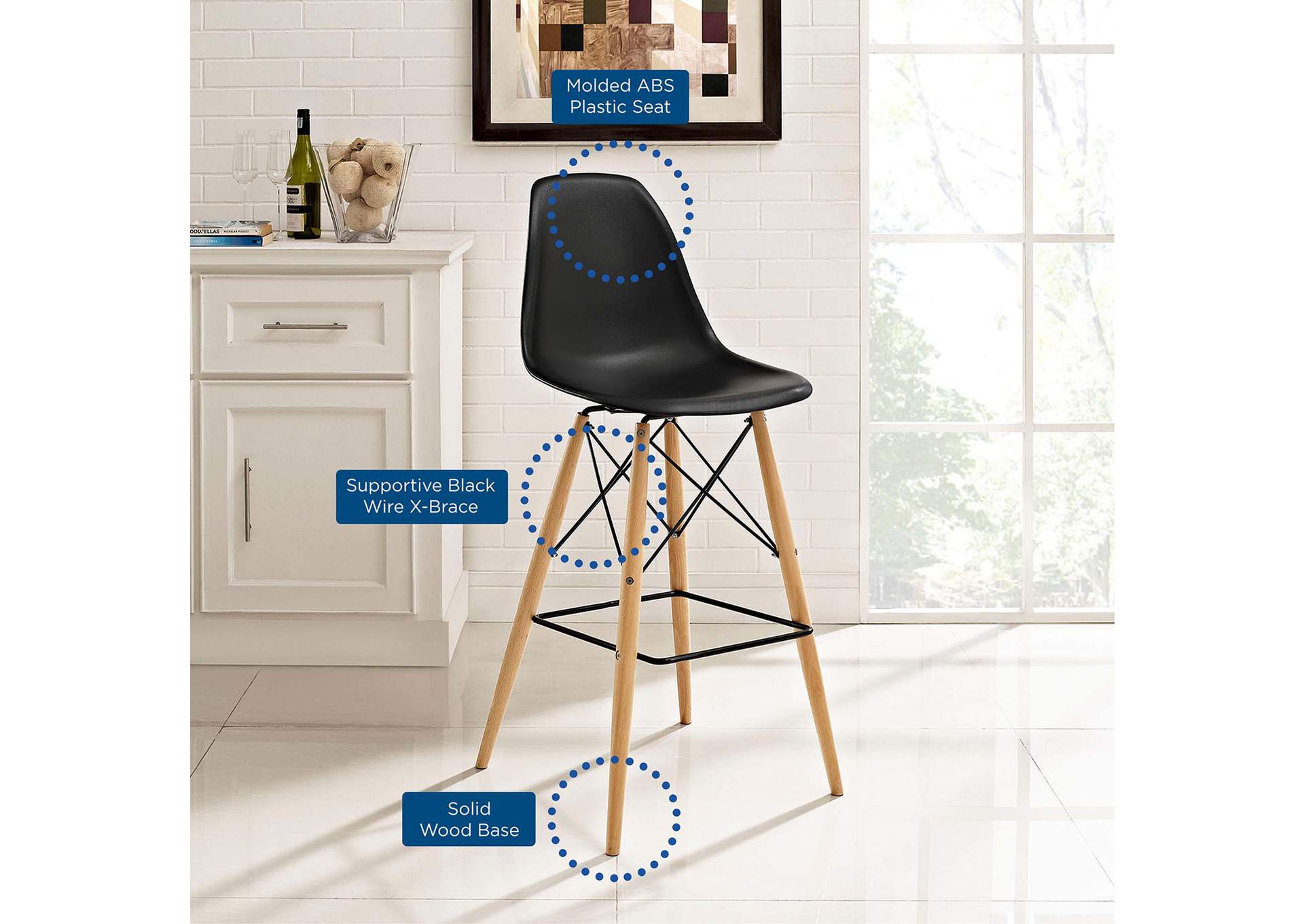 Black Pyramid Bar Stool,Modway