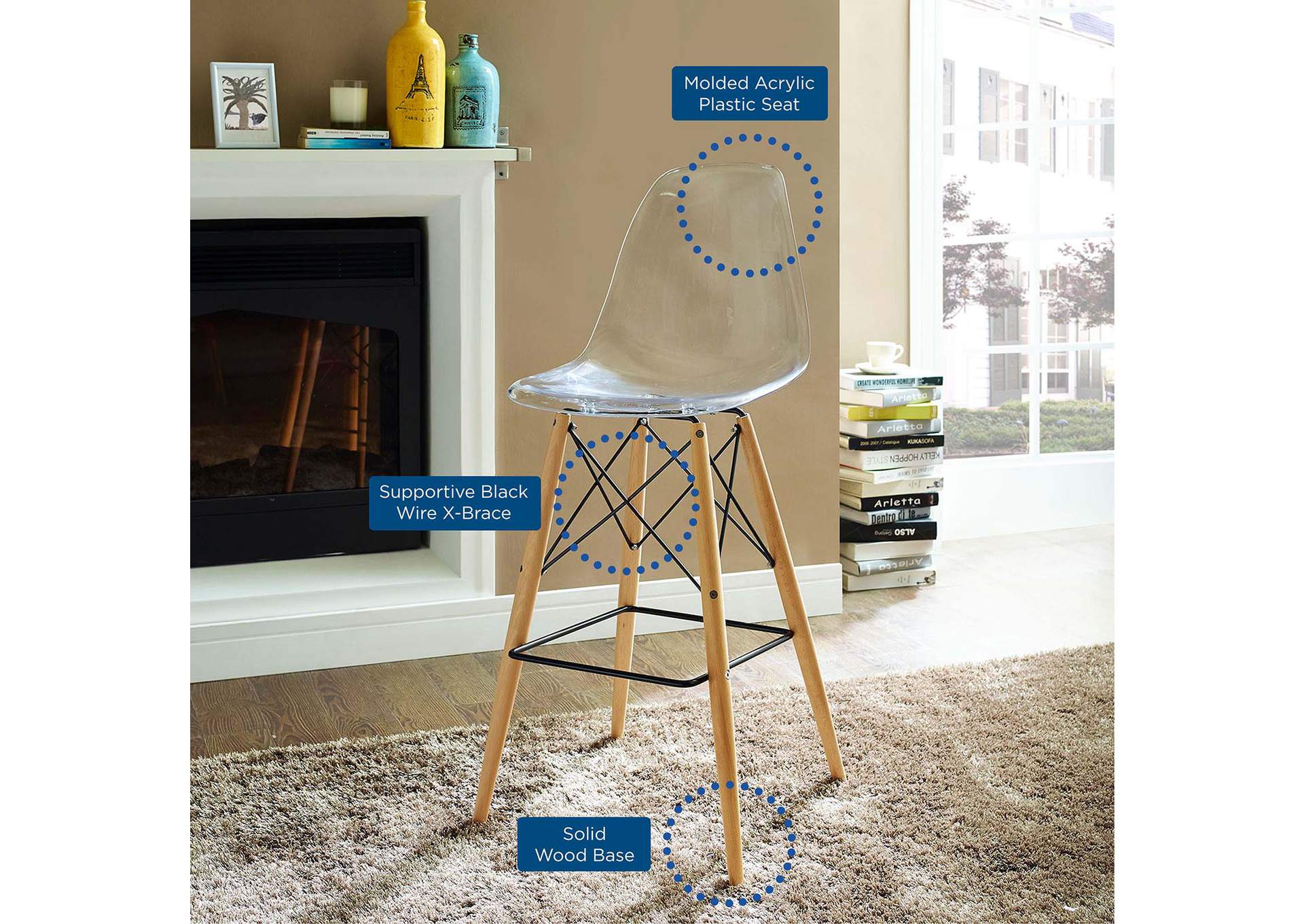 Clear Pyramid Bar Stool,Modway