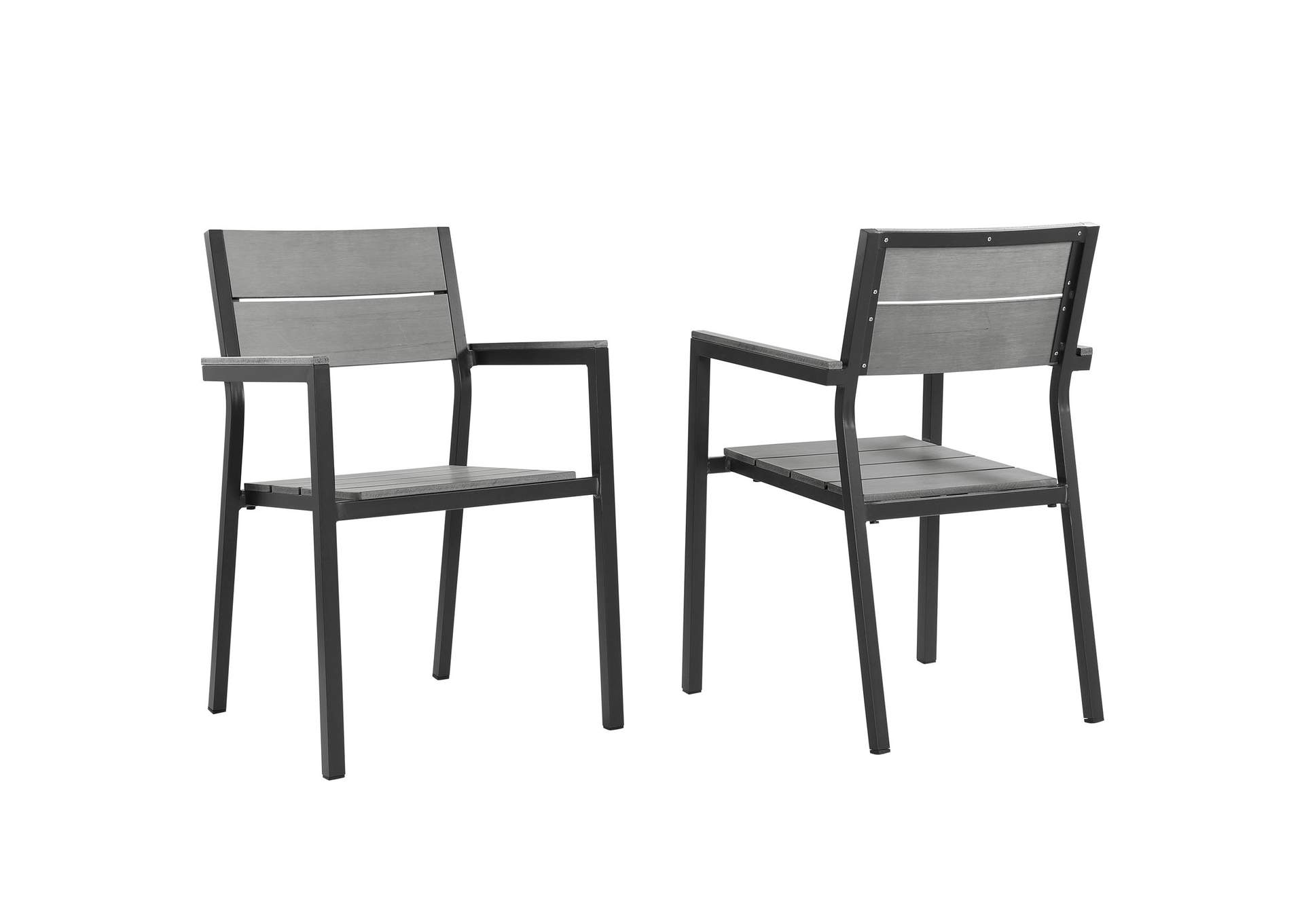 Brown Gray Maine Arm Dining Chair Outdoor Patio [Set of 2],Modway