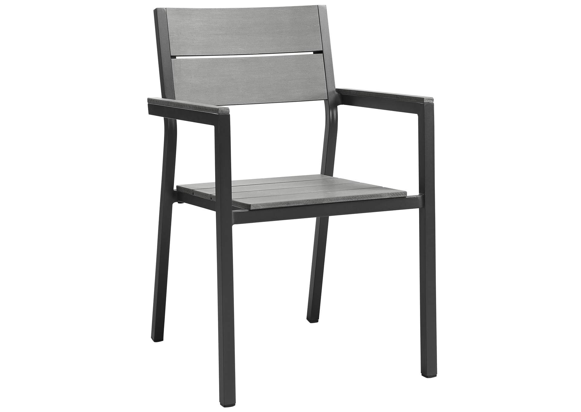 Brown Gray Maine Arm Dining Chair Outdoor Patio [Set of 2],Modway