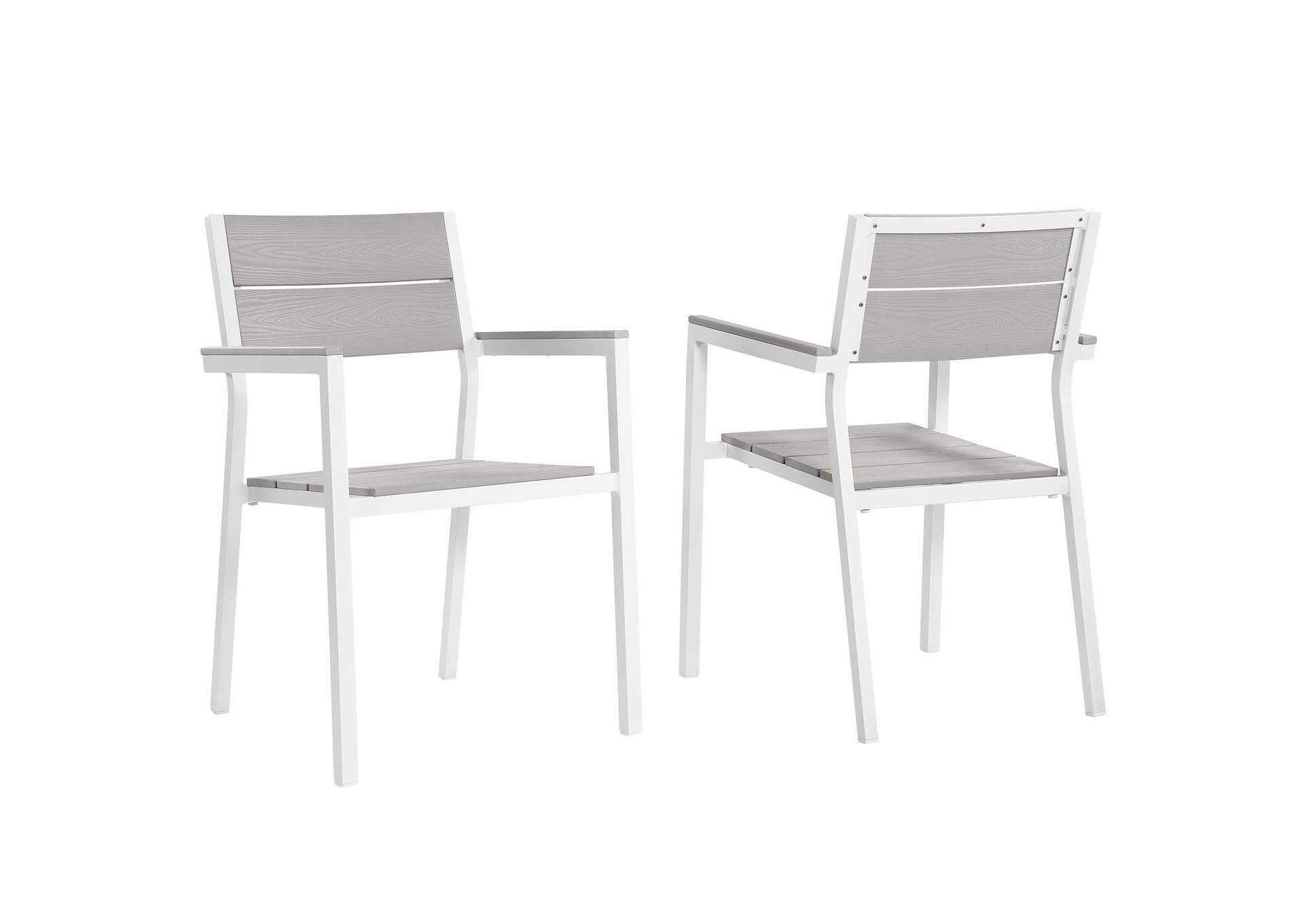 White Light Gray Maine Arm Dining Chair Outdoor Patio [Set of 2],Modway