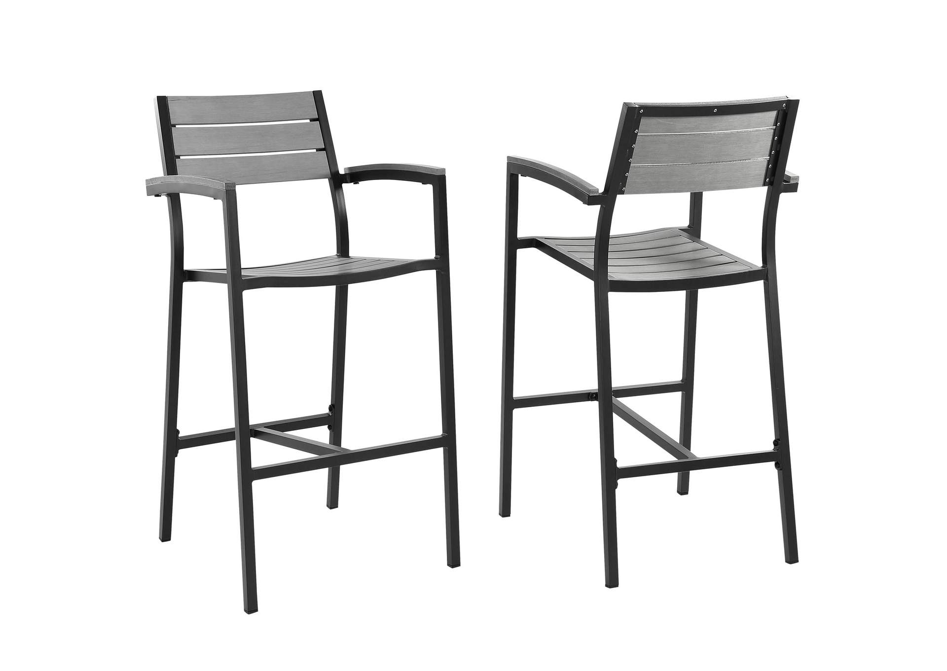 Brown Gray Maine Bar Stool Outdoor Patio [Set of 2],Modway