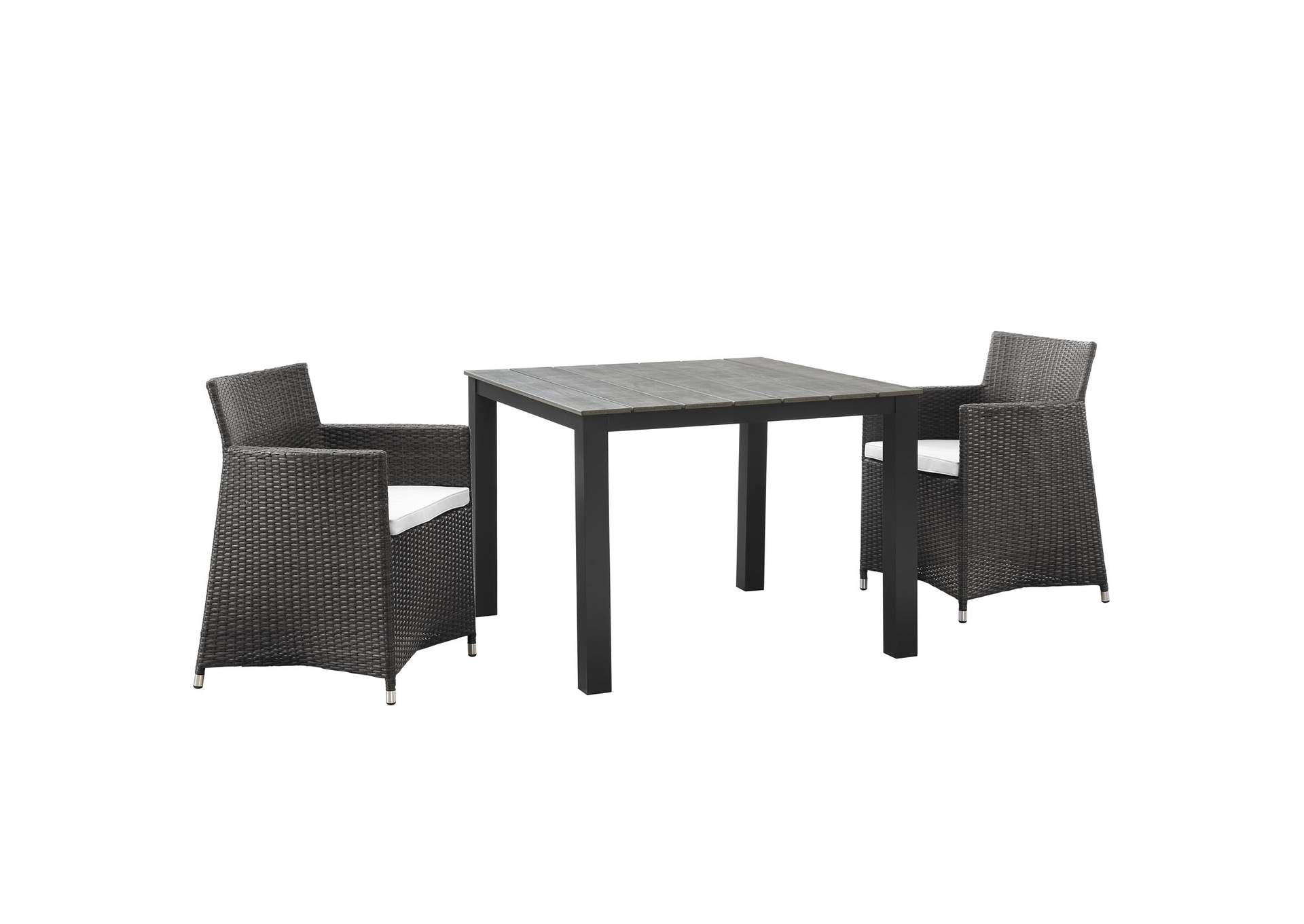 Brown White Junction 3 Piece Outdoor Patio Wicker Dining Set,Modway