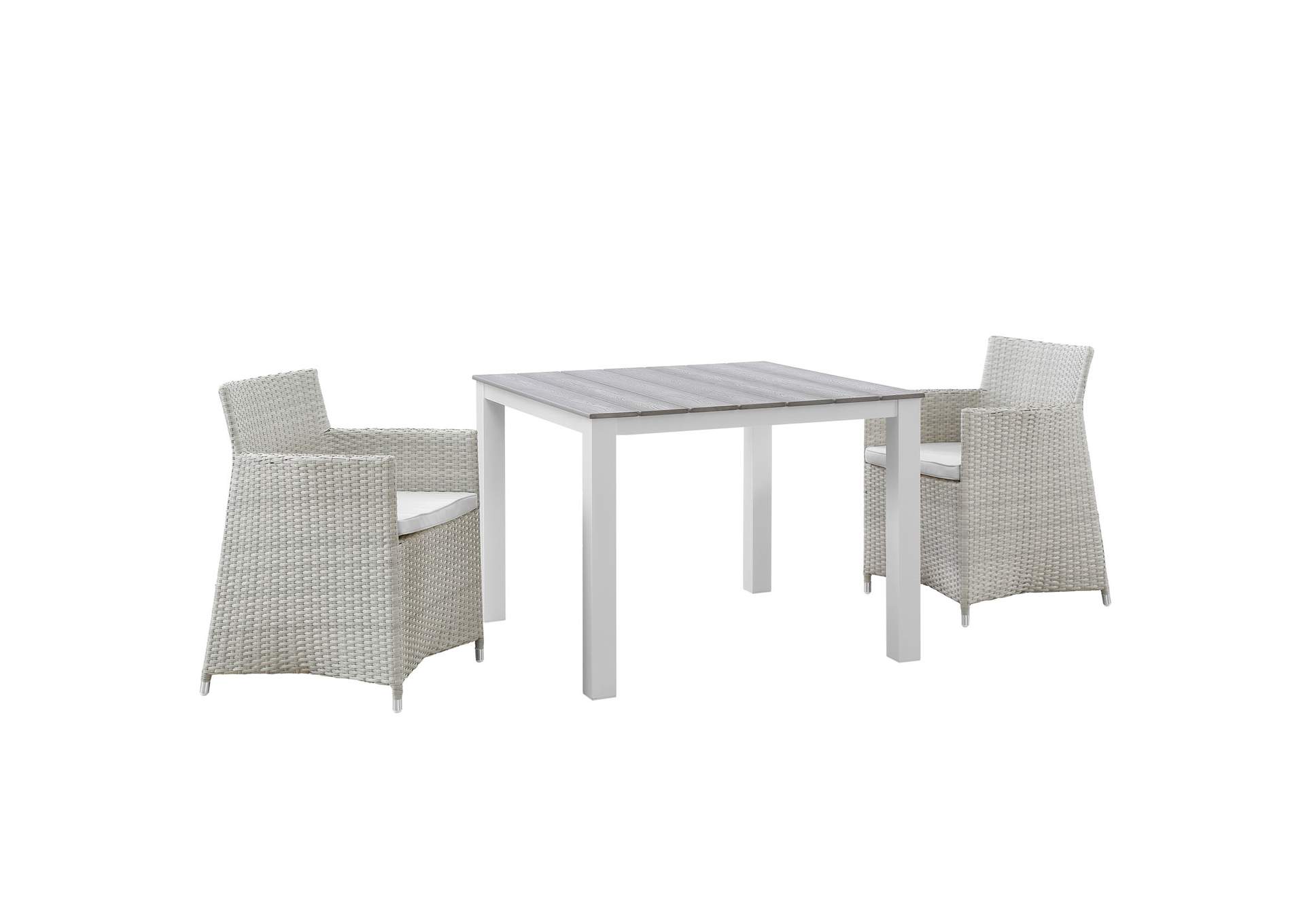 Gray White Junction 3 Piece Outdoor Patio Wicker Dining Set,Modway