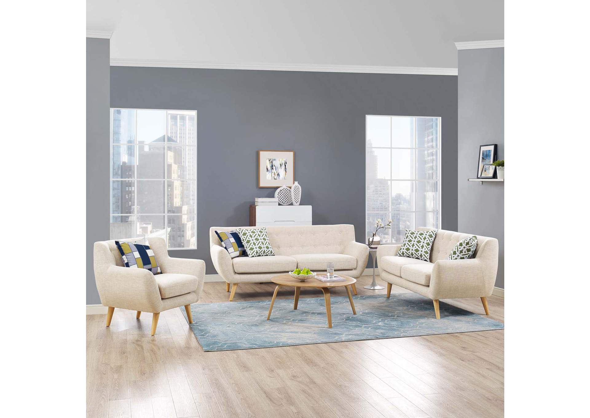 Beige Remark 3 Piece Living Room Set,Modway