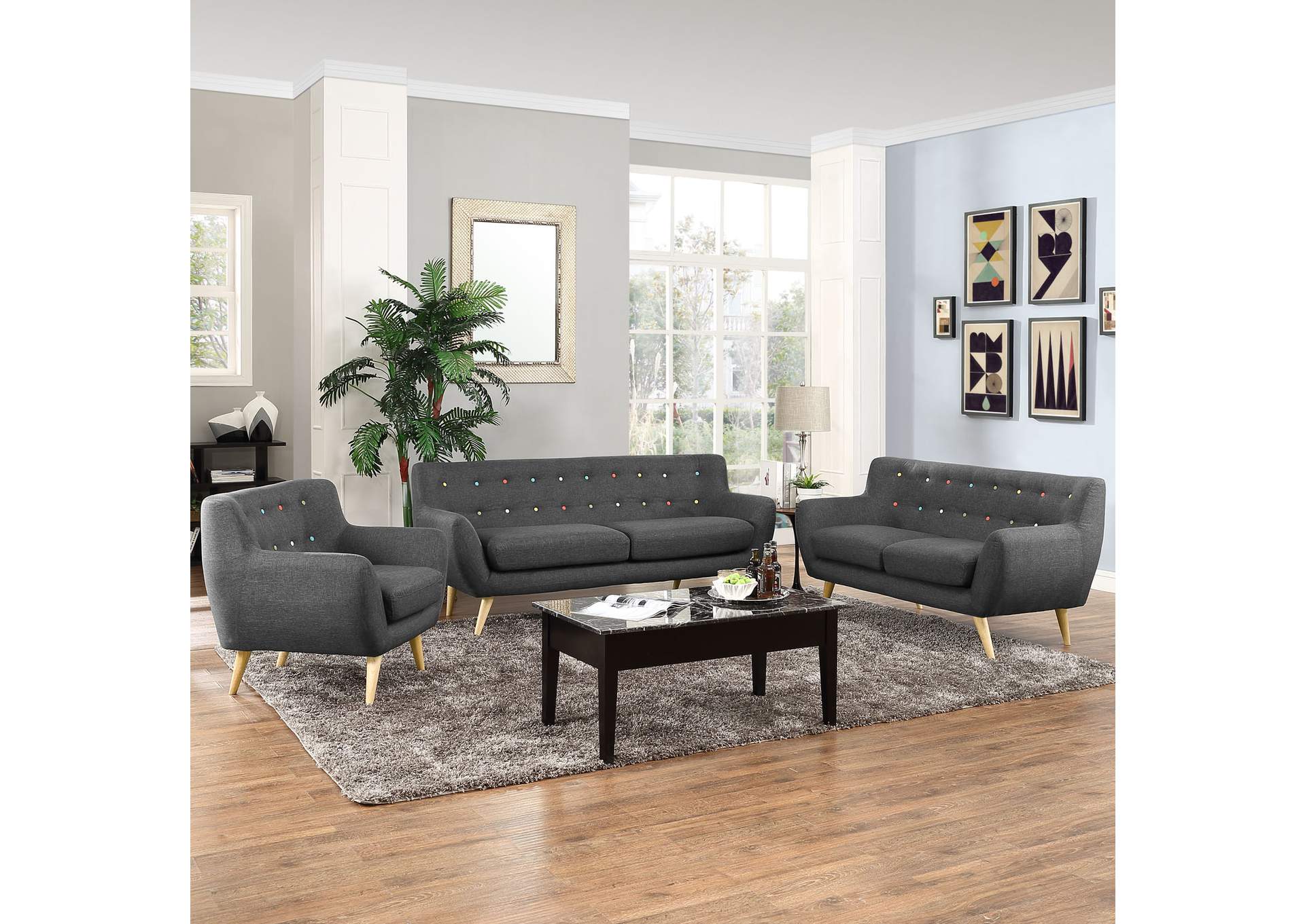 Gray Remark 3 Piece Living Room Set,Modway