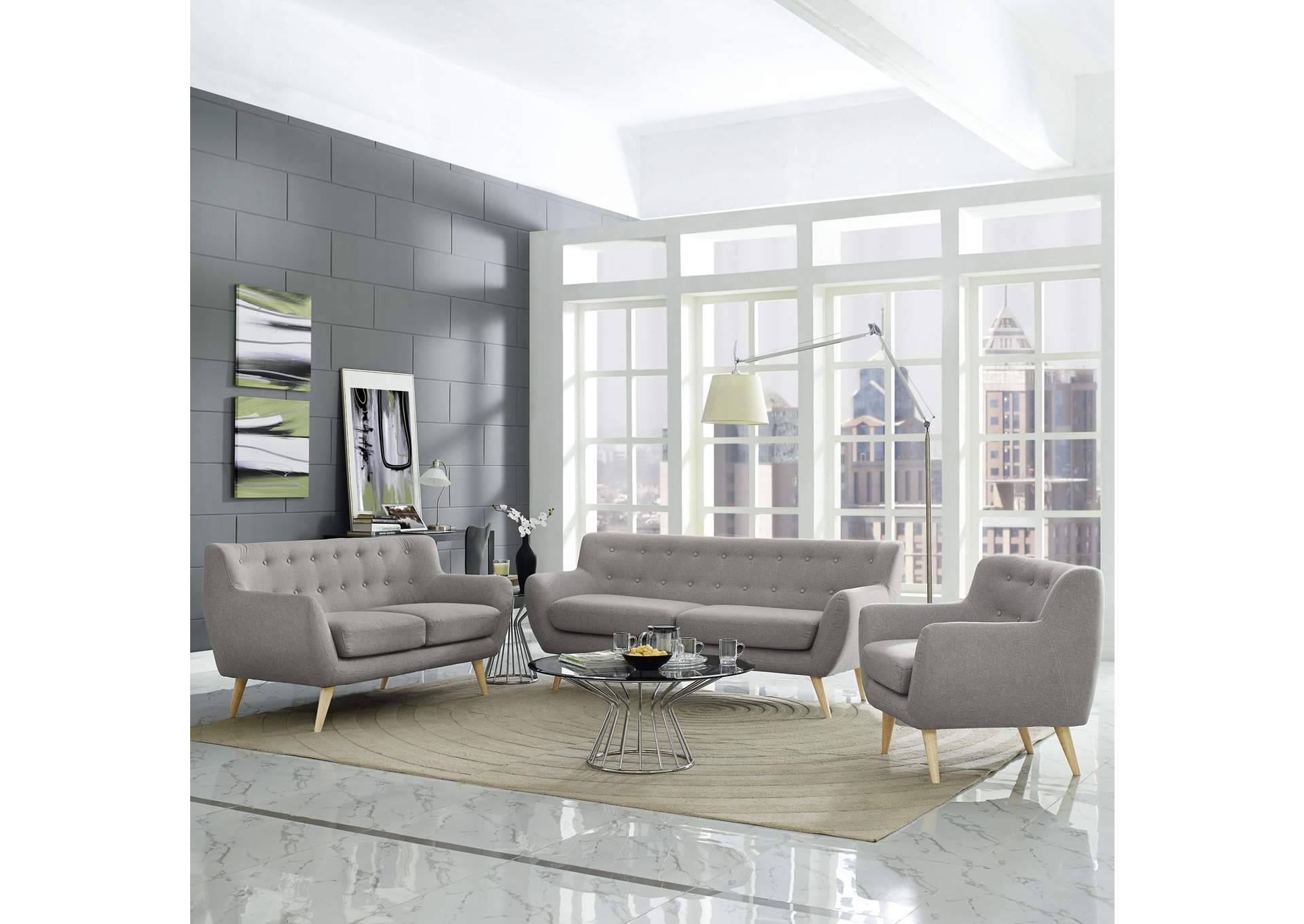 Light Gray Remark 3 Piece Living Room Set,Modway