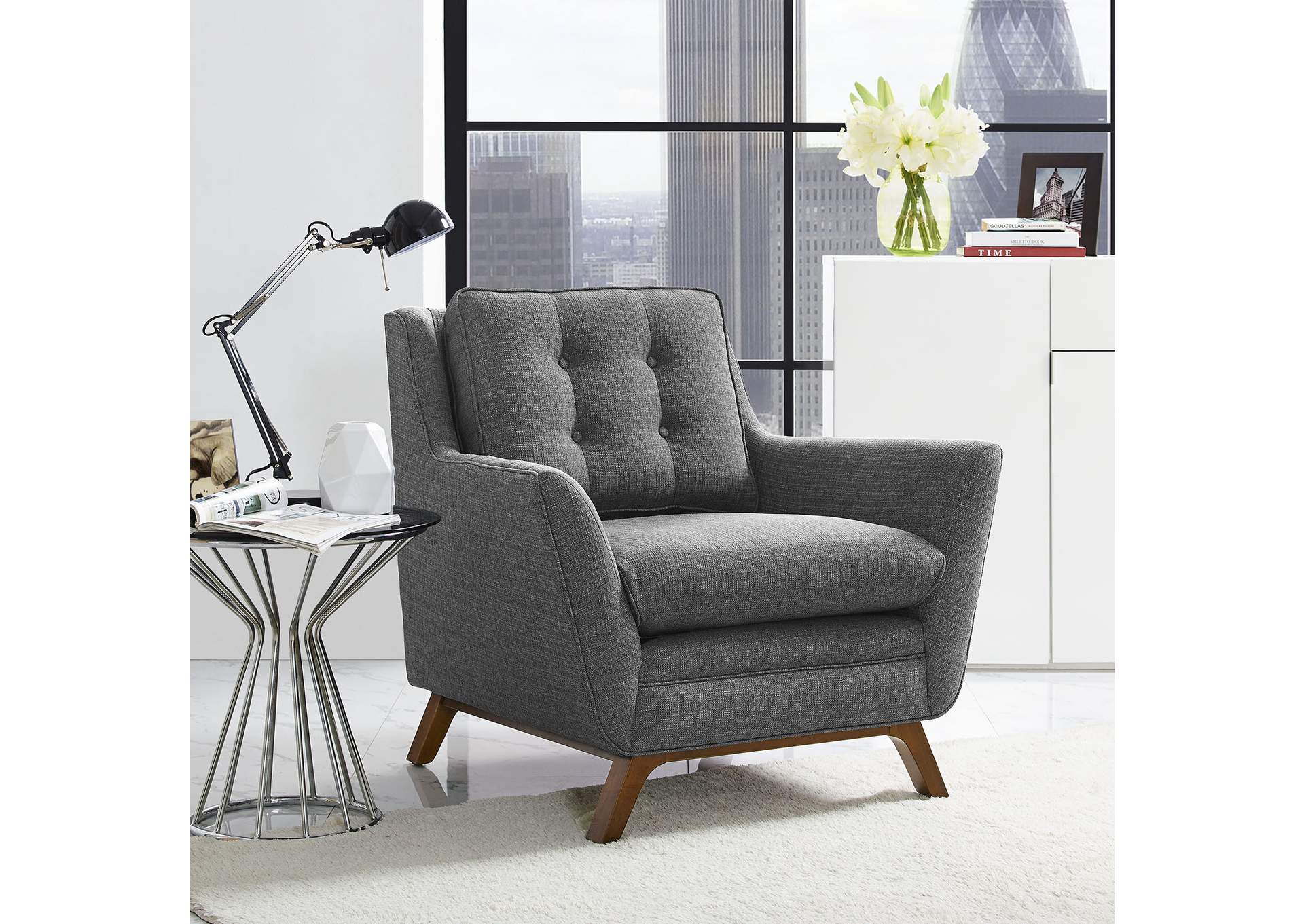 Gray Beguile Upholstered Fabric Arm Chair,Modway