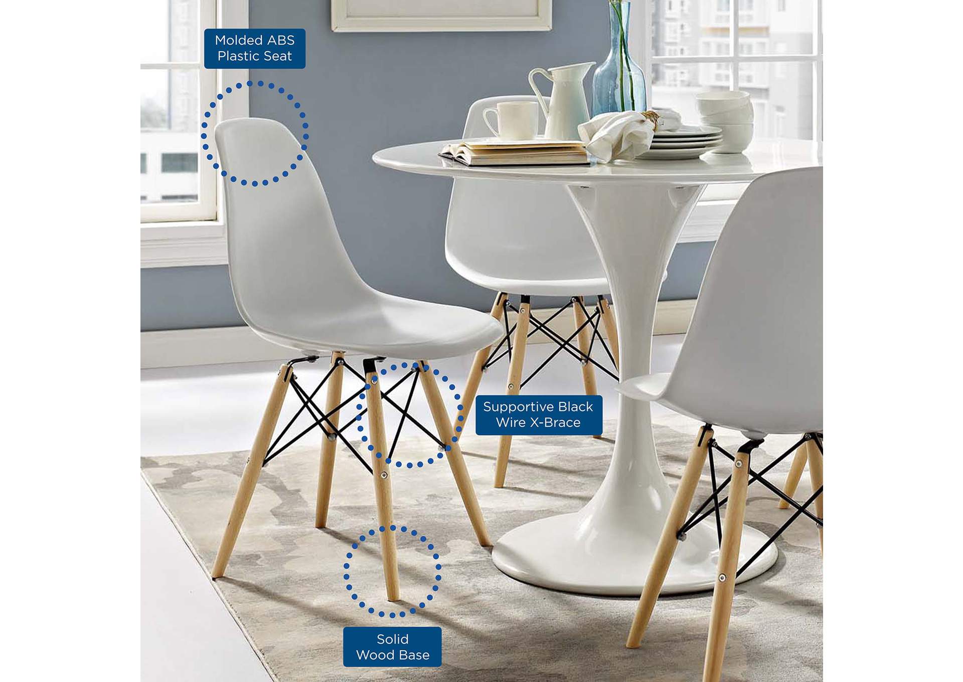 White Pyramid Dining Side Chair,Modway