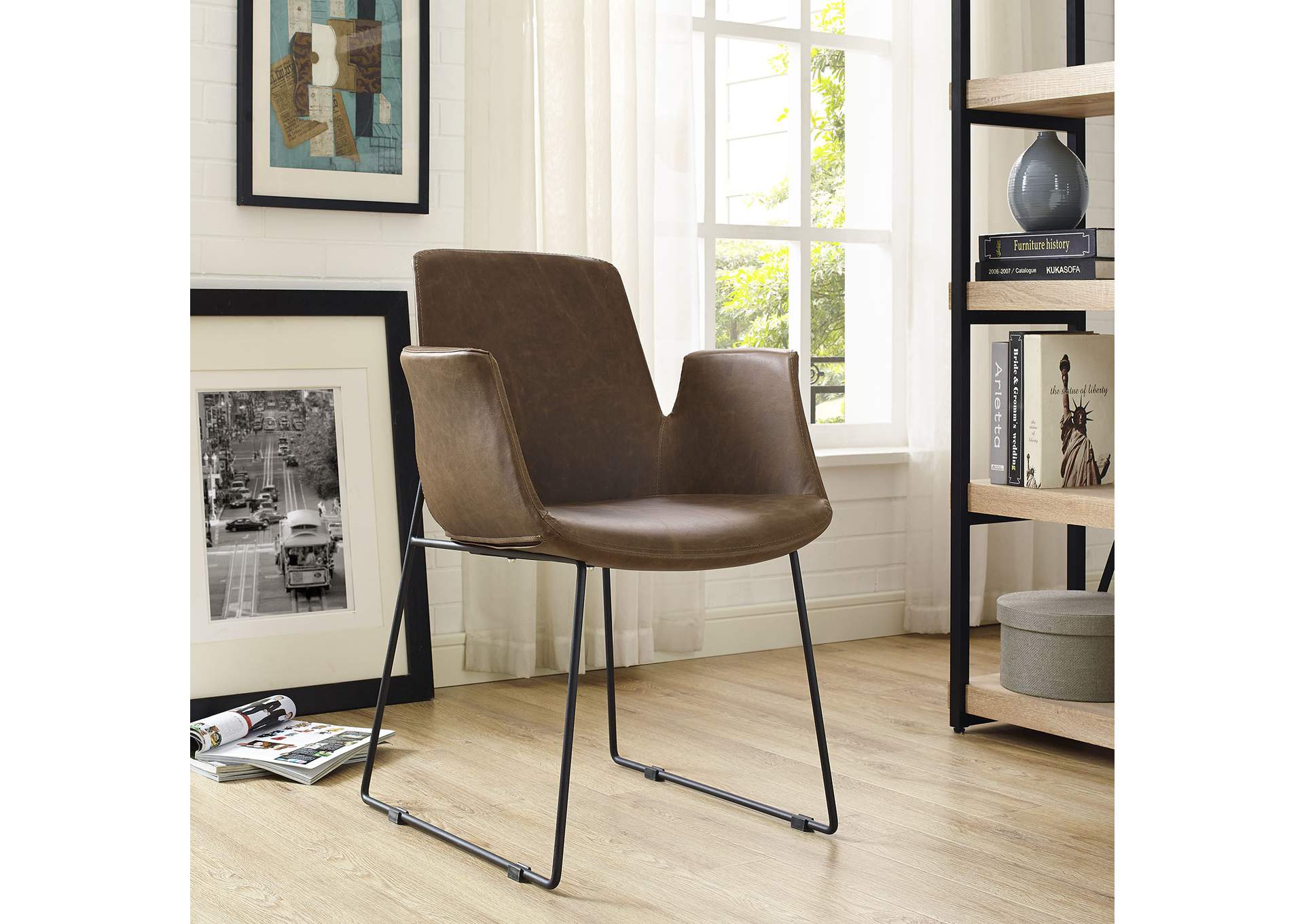 Brown Aloft Arm Dining Chair,Modway