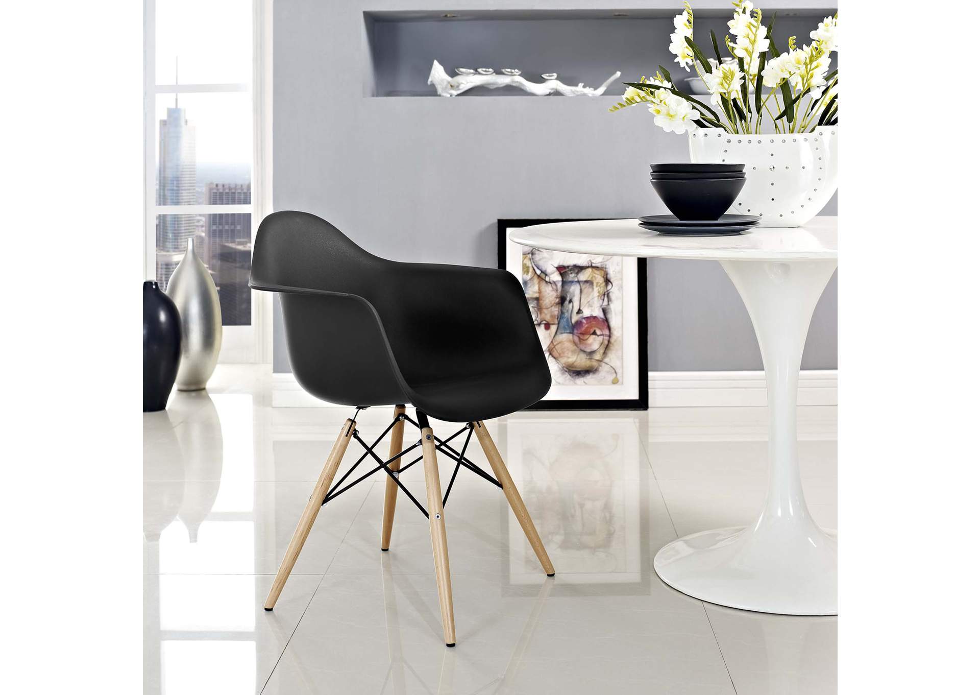 Black Pyramid Arm Dining Chair,Modway