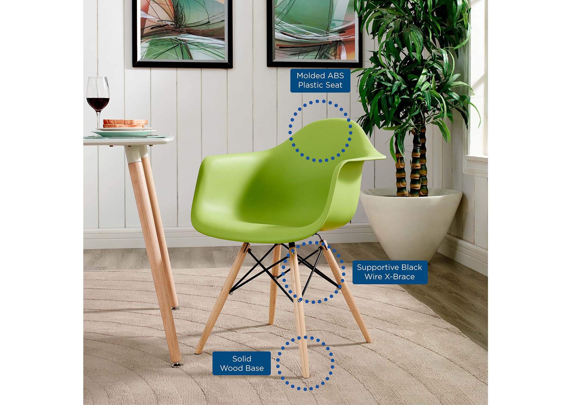 Green Pyramid Arm Dining Chair,Modway