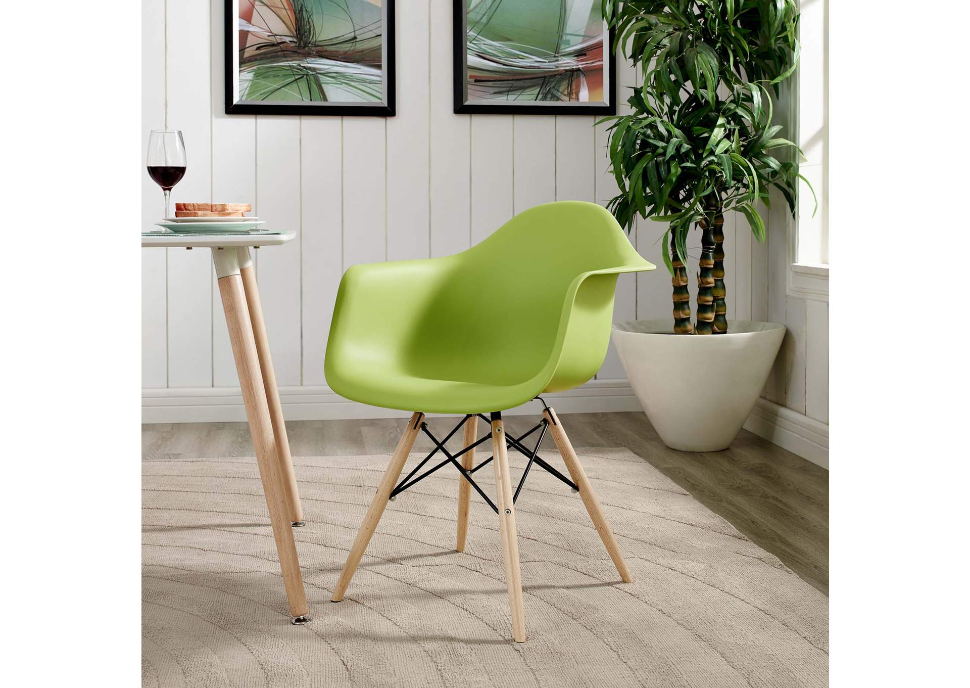 Green Pyramid Arm Dining Chair,Modway