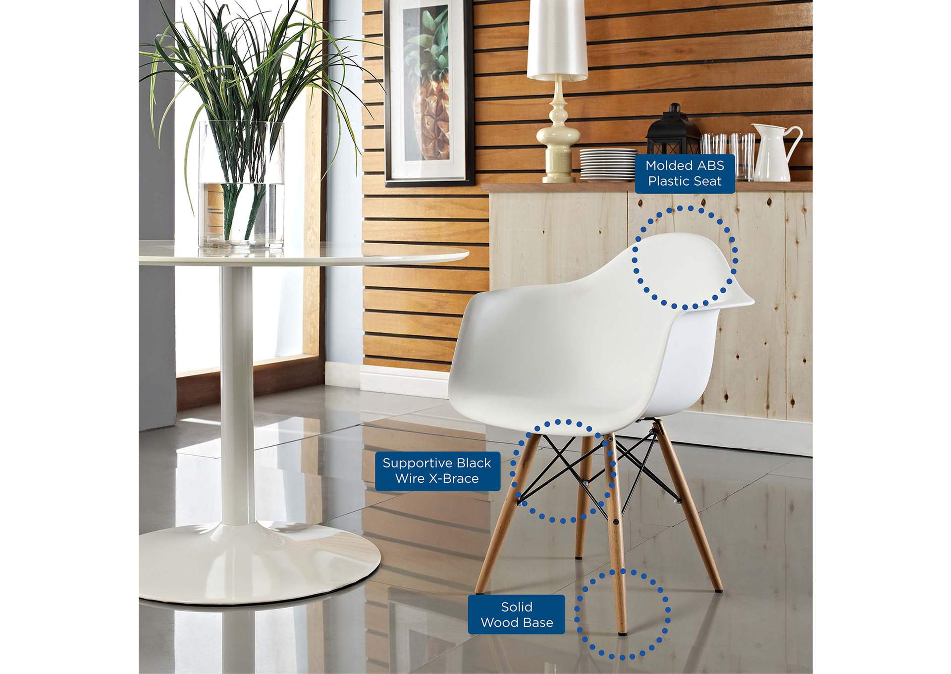 Pyramid White Arm Dining Chair,Modway