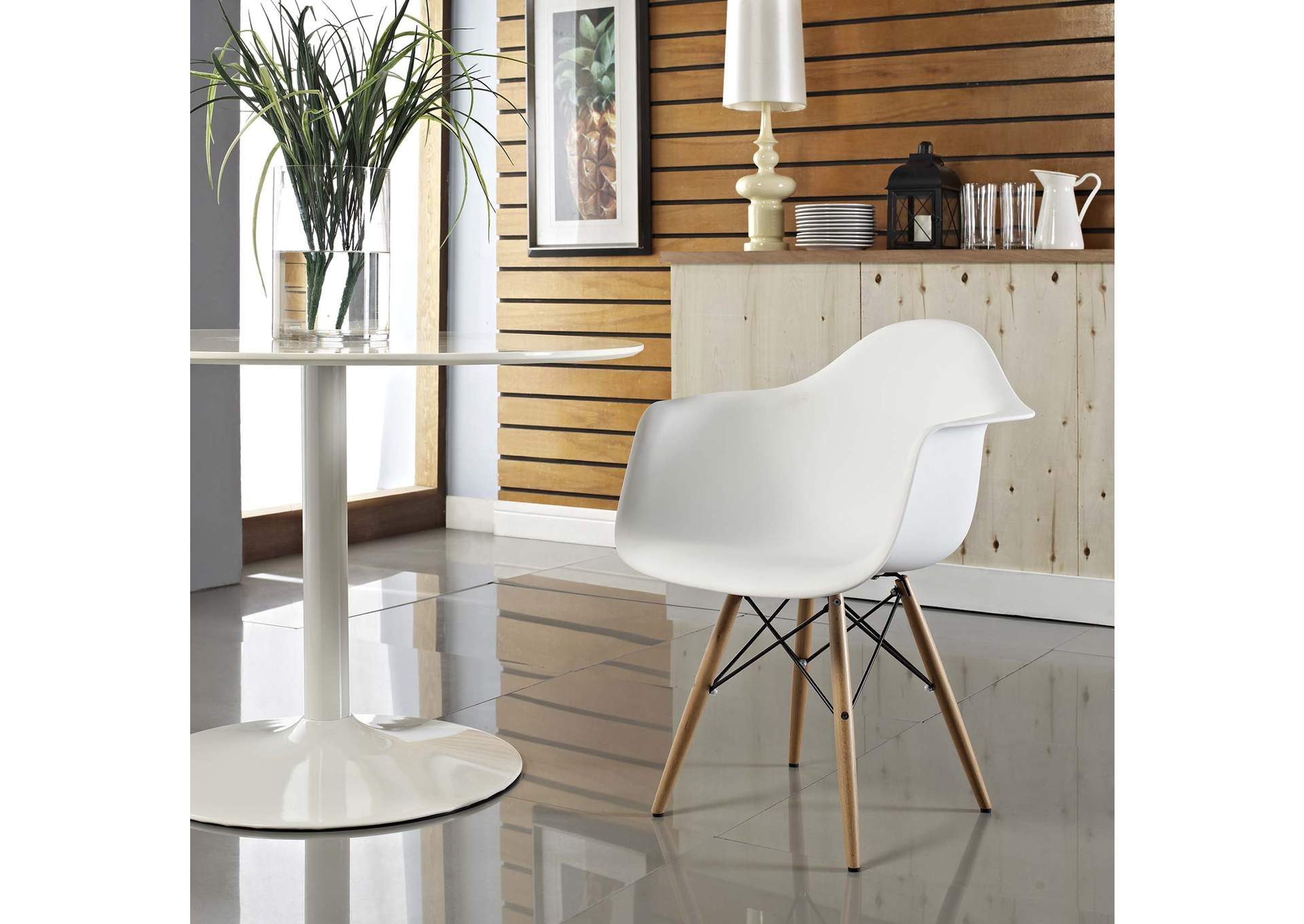 Pyramid White Arm Dining Chair,Modway