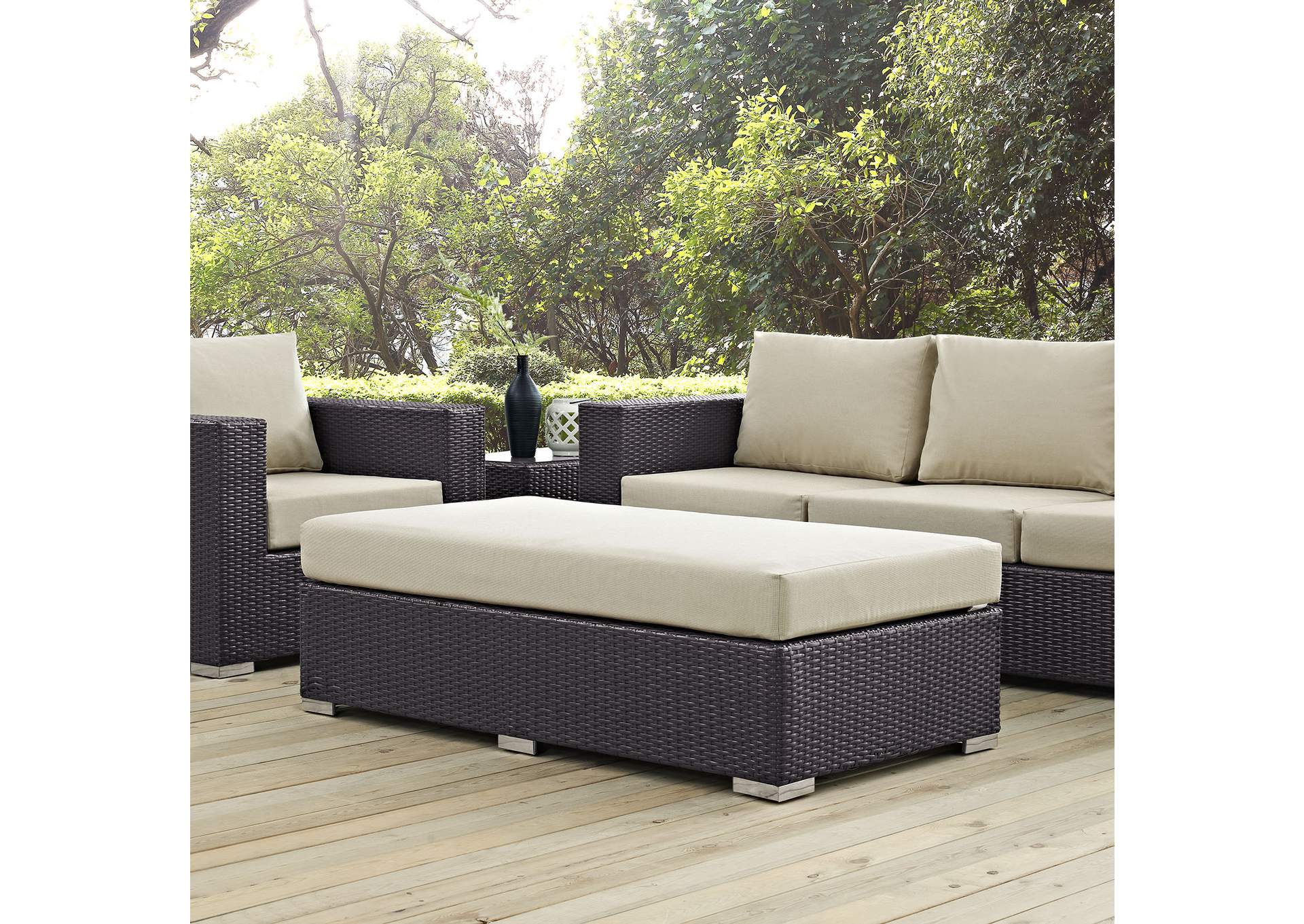 Espresso Beige Convene Outdoor Patio Fabric Rectangle Ottoman,Modway