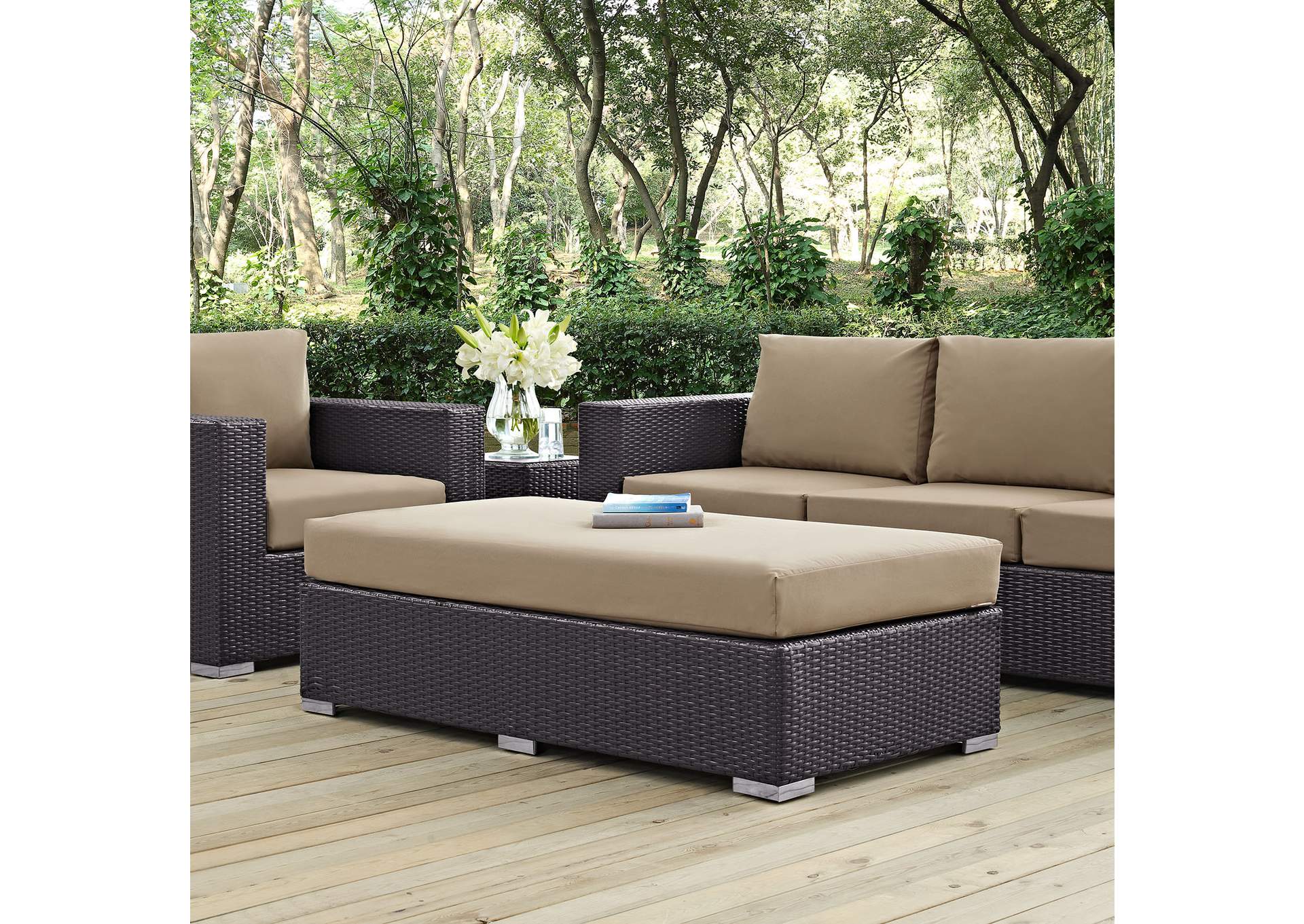 Espresso Mocha Convene Outdoor Patio Fabric Rectangle Ottoman,Modway