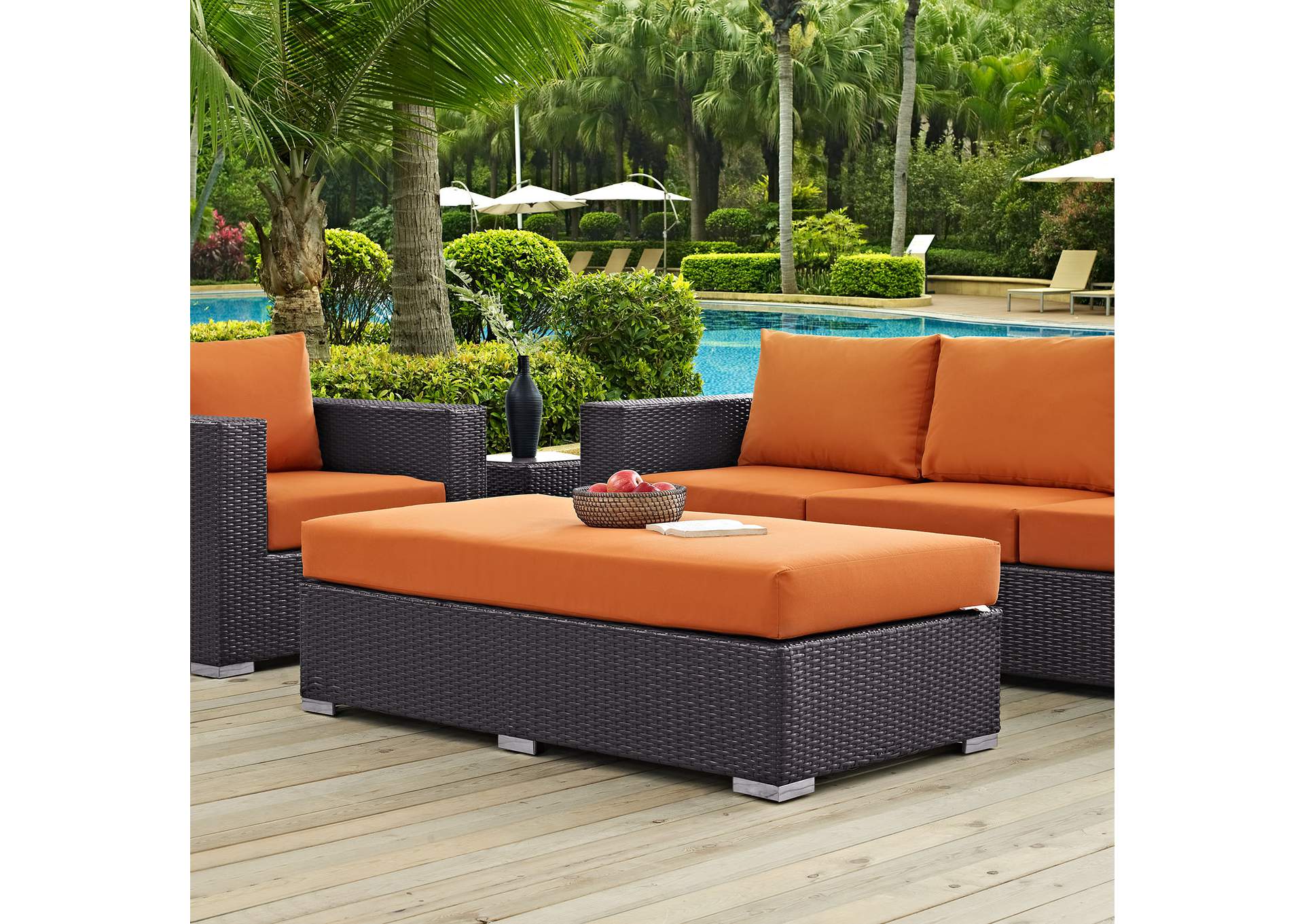 Espresso Orange Convene Outdoor Patio Fabric Rectangle Ottoman,Modway