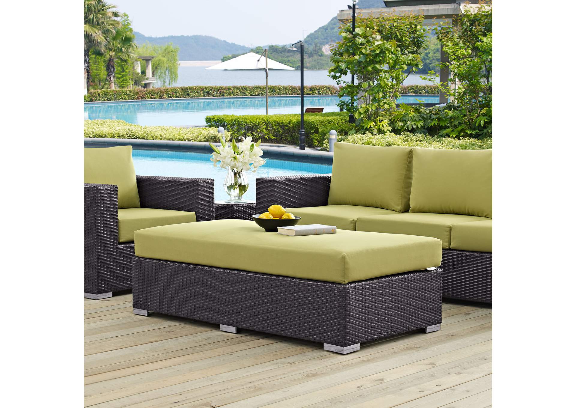 Espresso Peridot Convene Outdoor Patio Fabric Rectangle Ottoman,Modway