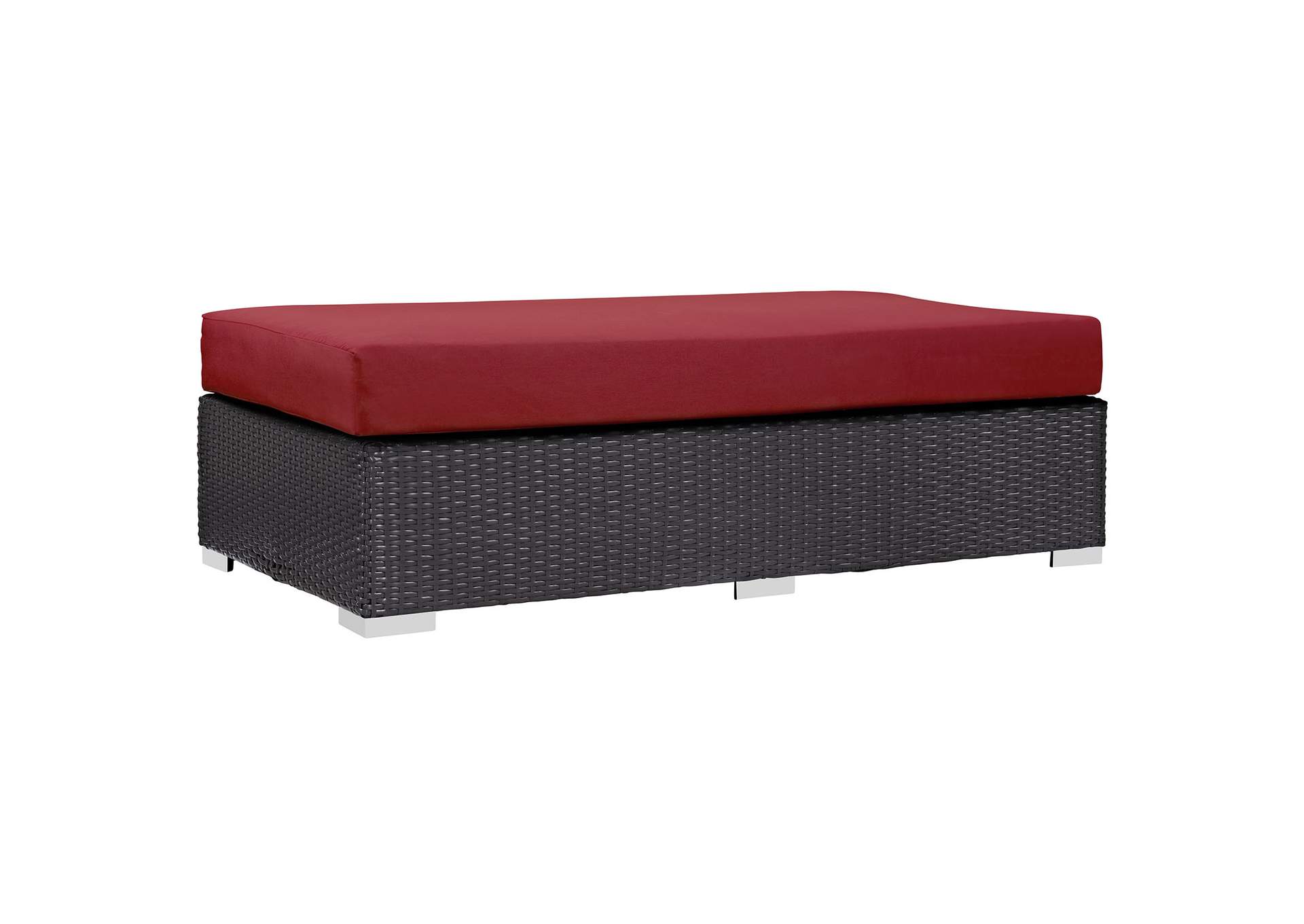 Espresso Red Convene Outdoor Patio Fabric Rectangle Ottoman,Modway