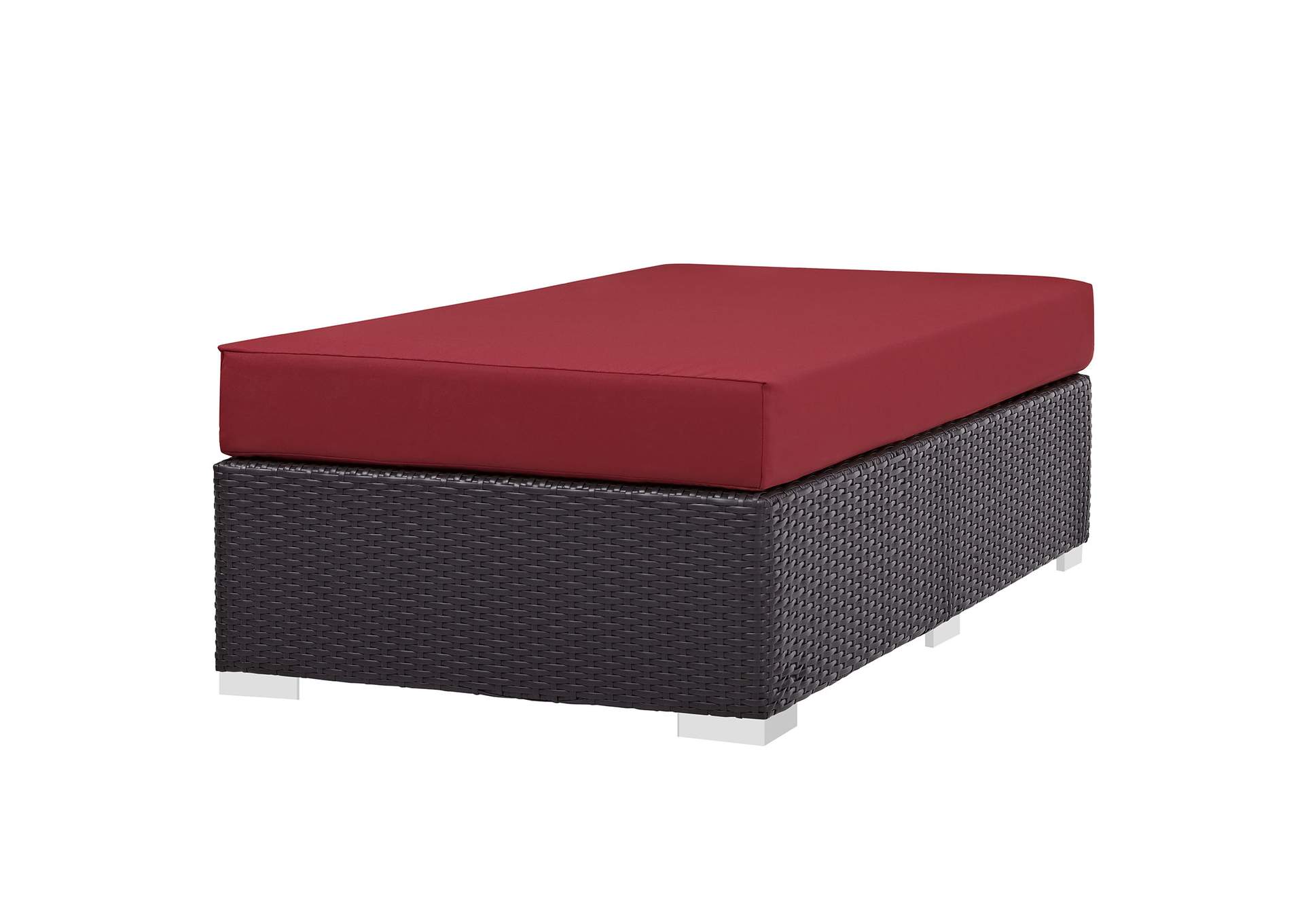 Espresso Red Convene Outdoor Patio Fabric Rectangle Ottoman,Modway