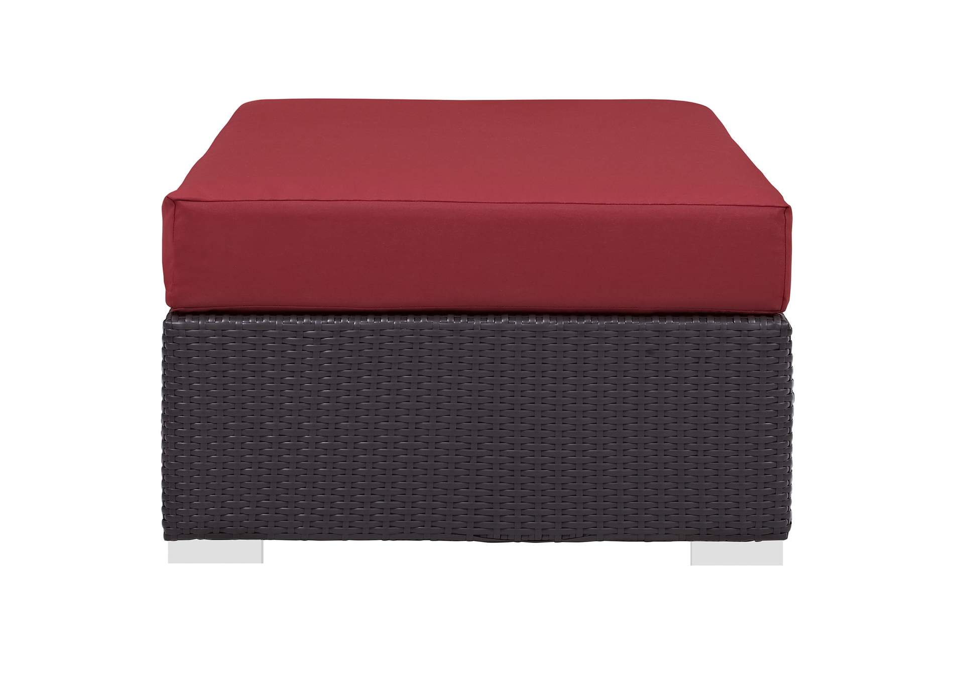 Espresso Red Convene Outdoor Patio Fabric Rectangle Ottoman,Modway