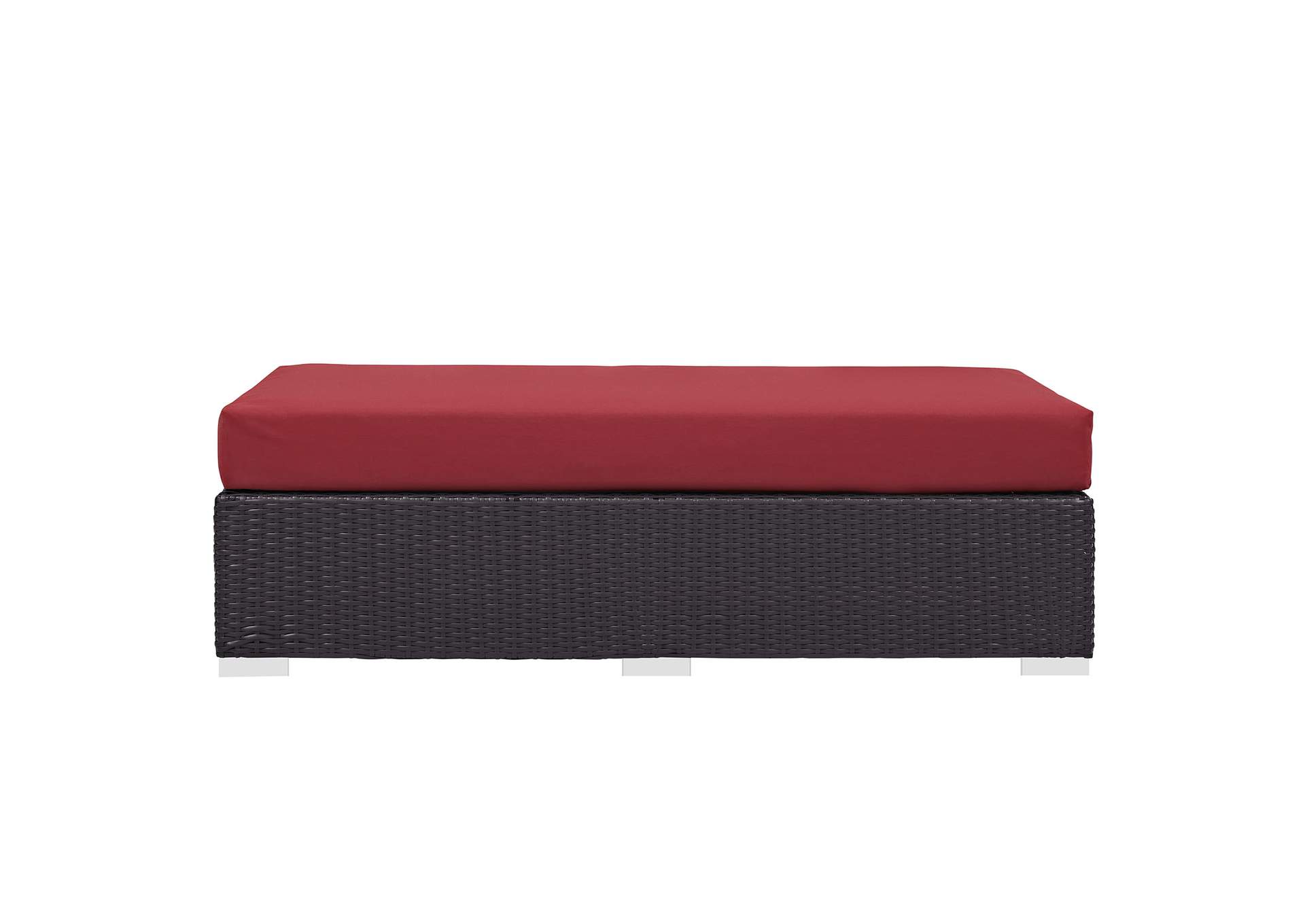 Espresso Red Convene Outdoor Patio Fabric Rectangle Ottoman,Modway