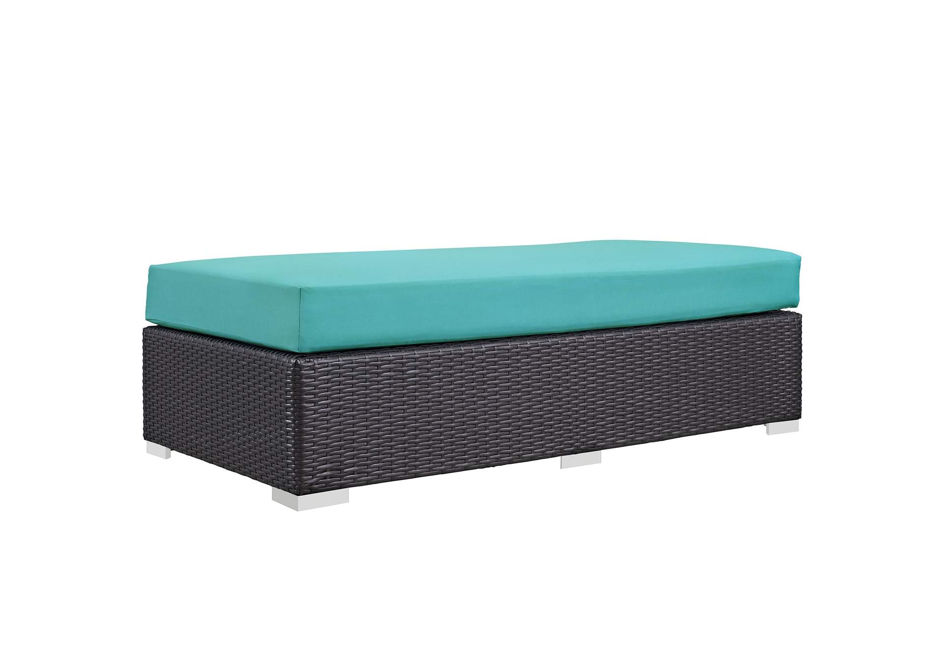 Espresso Turquoise Convene Outdoor Patio Fabric Rectangle Ottoman,Modway