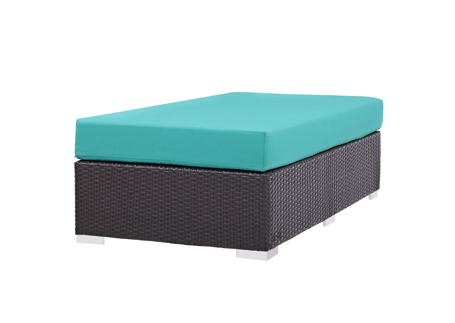 Espresso Turquoise Convene Outdoor Patio Fabric Rectangle Ottoman,Modway