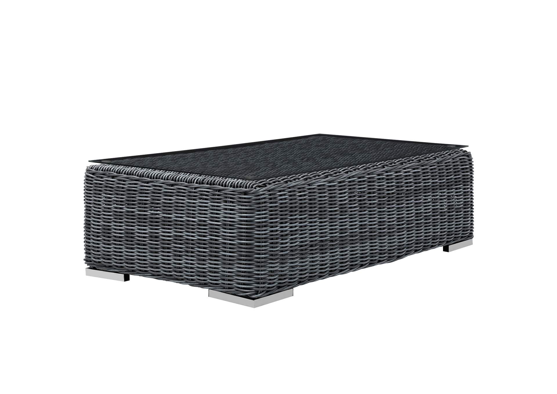 Gray Summon Outdoor Patio Glass Top Coffee Table,Modway