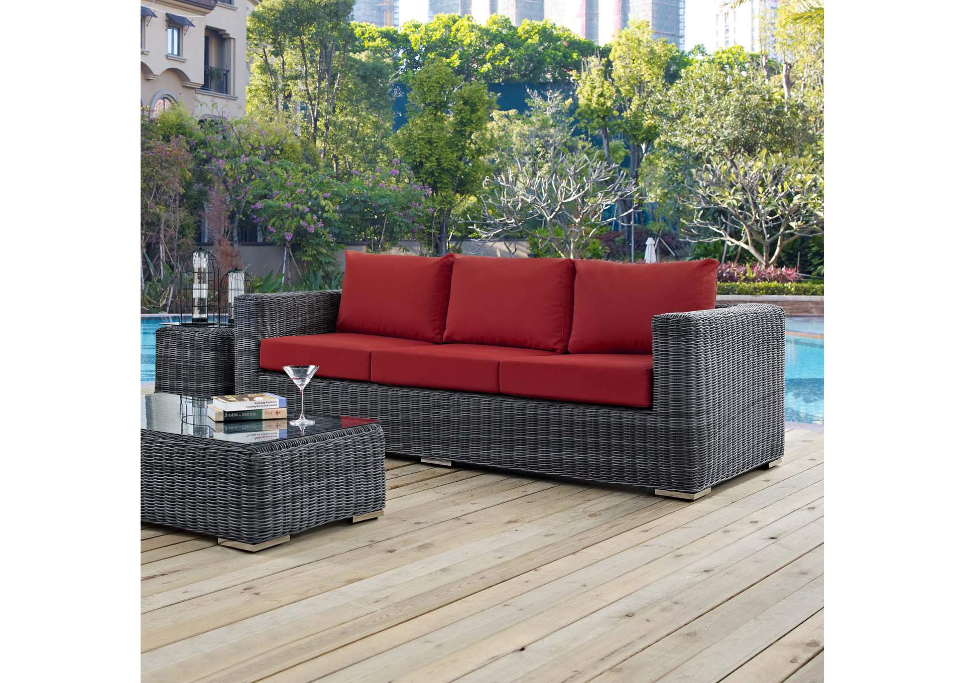 Canvas Red Summon Outdoor Patio Sunbrella,Modway