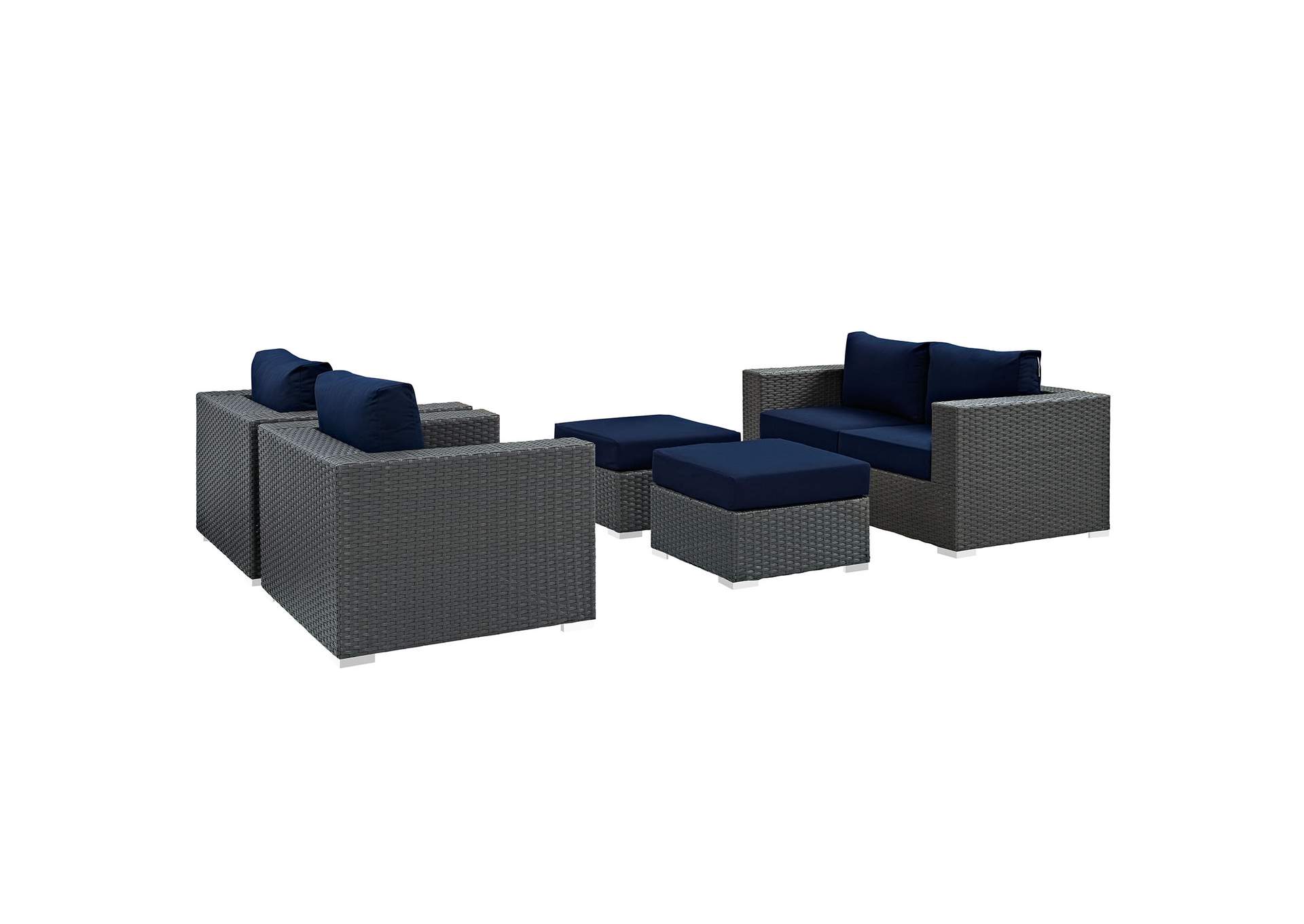 Canvas Navy Sojourn 5 Piece Outdoor Patio Sunbrella,Modway