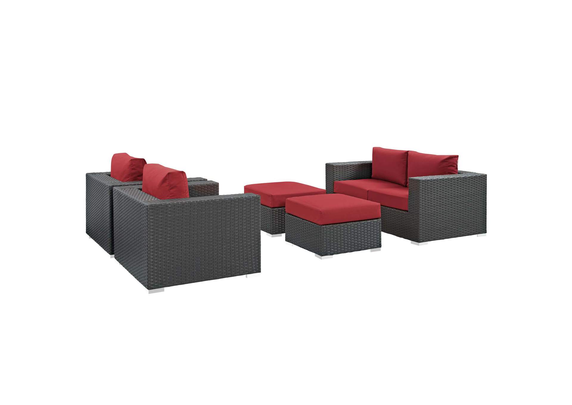 Canvas Red Sojourn 5 Piece Outdoor Patio Sunbrella,Modway