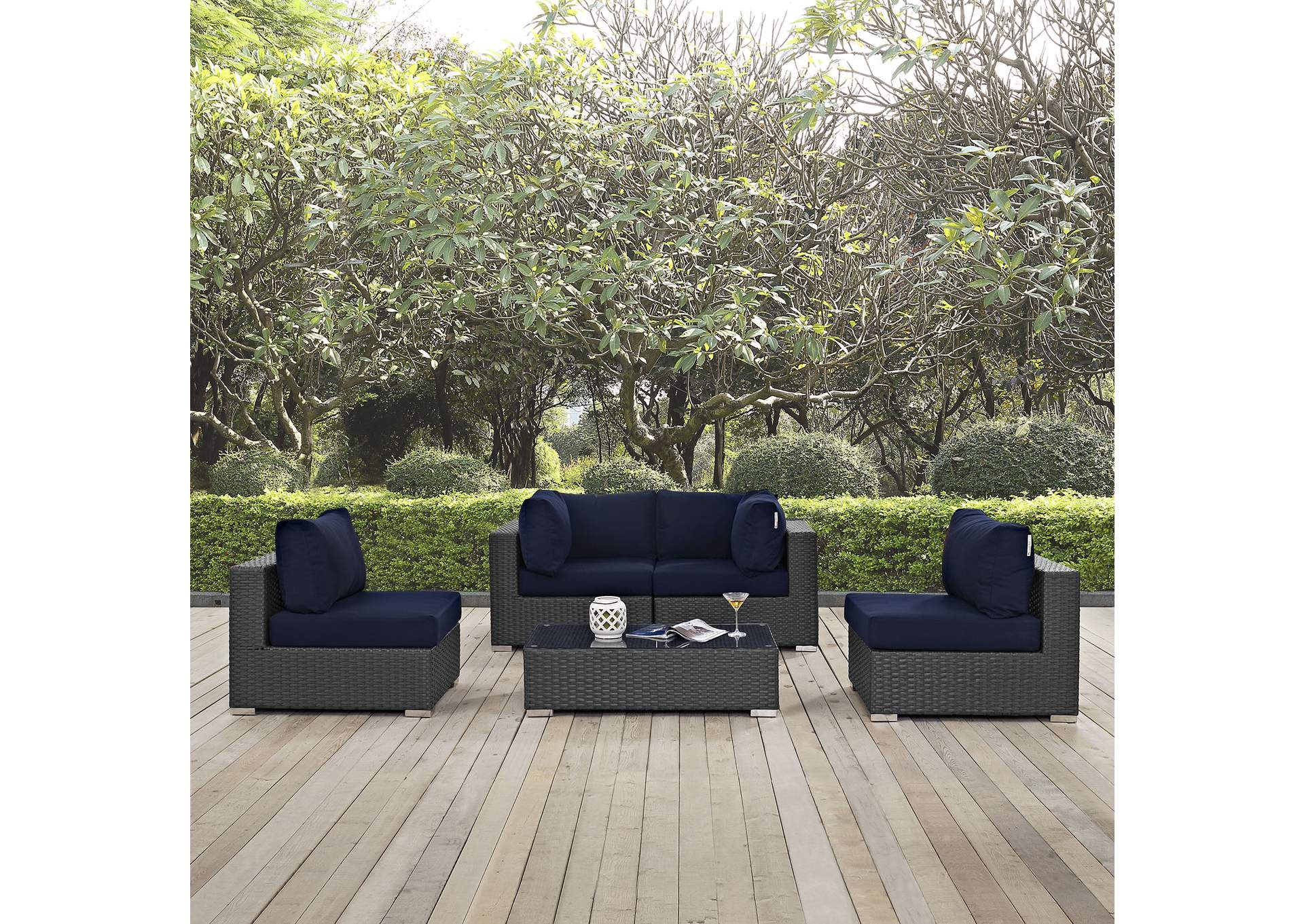 Canvas Navy Sojourn 5 Piece Outdoor Patio Sunbrella,Modway