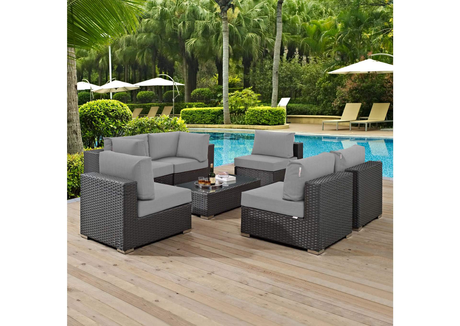 Canvas Gray Sojourn 7 Piece Outdoor Patio Sunbrella,Modway