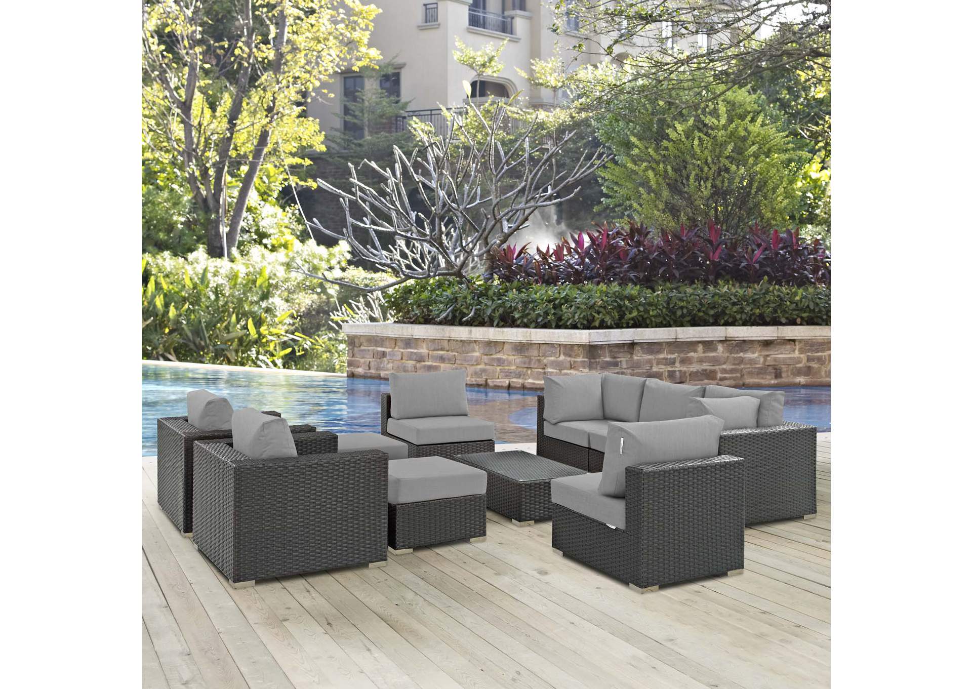 Canvas Gray Sojourn 10 Piece Outdoor Patio Sunbrella,Modway