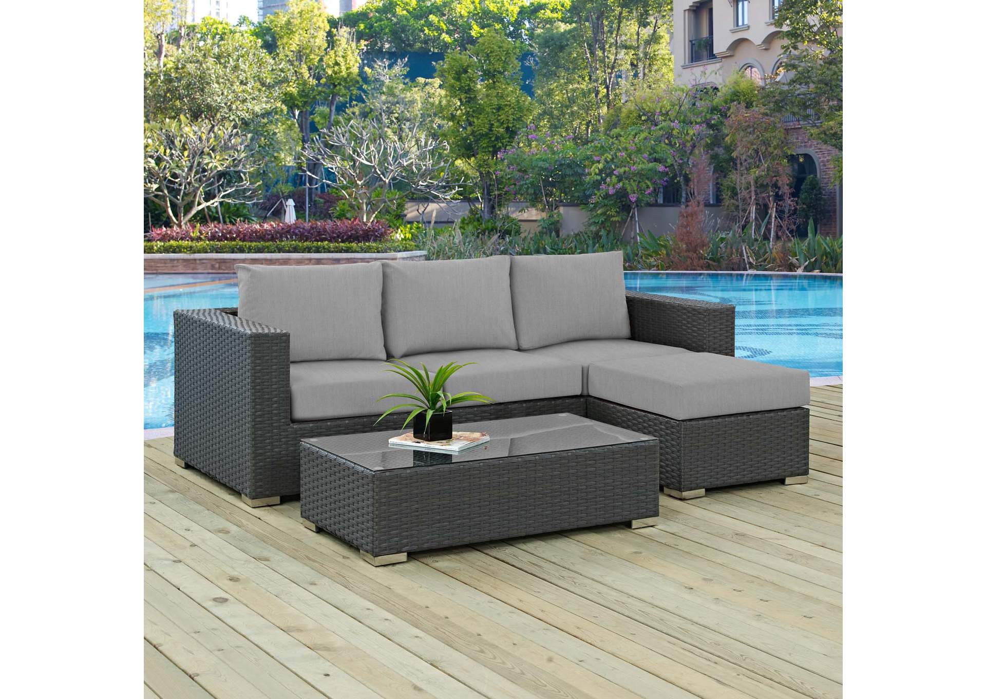 Canvas Gray Sojourn 3 Piece Outdoor Patio Sunbrella,Modway