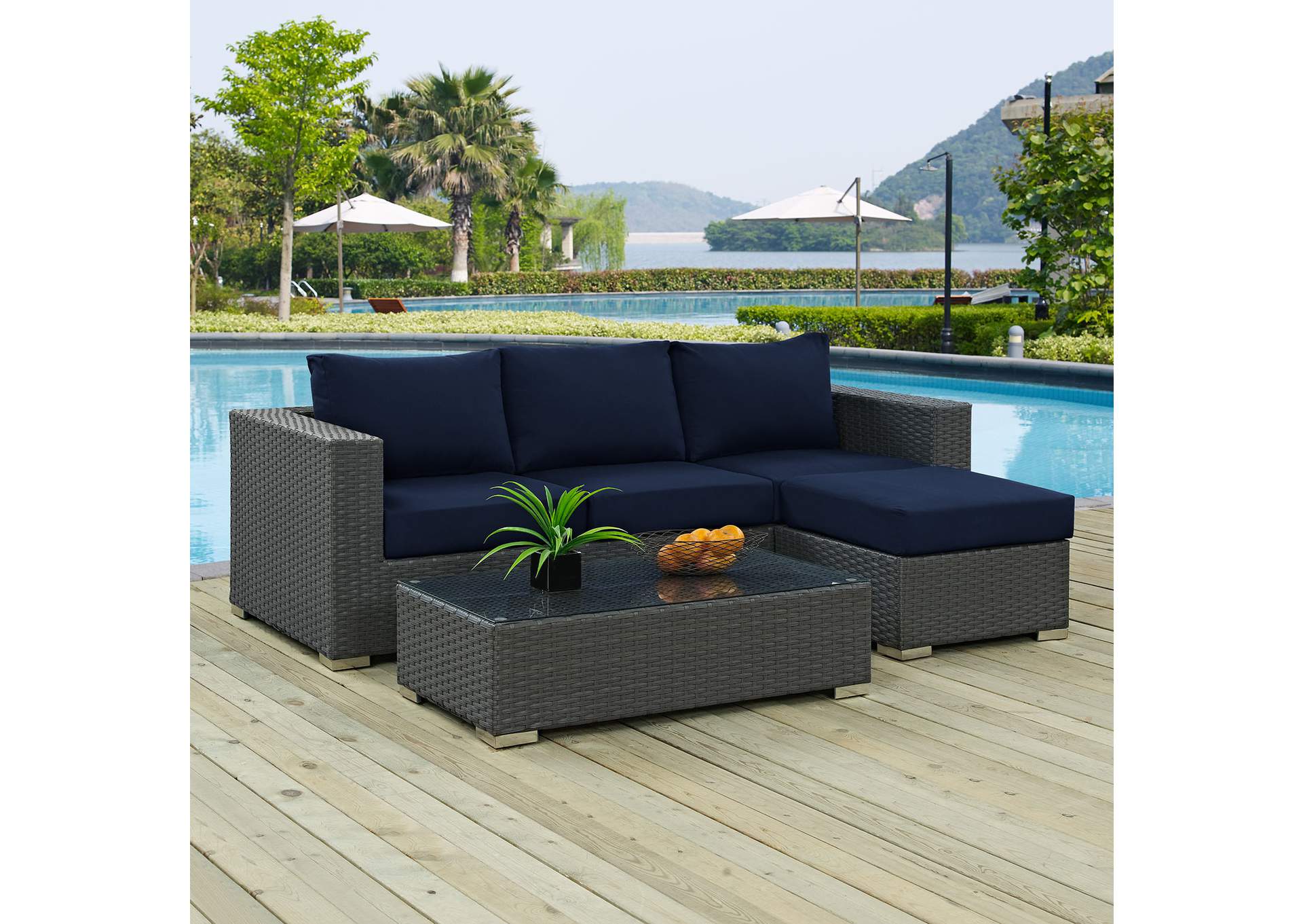 Canvas Navy Sojourn 3 Piece Outdoor Patio Sunbrella,Modway