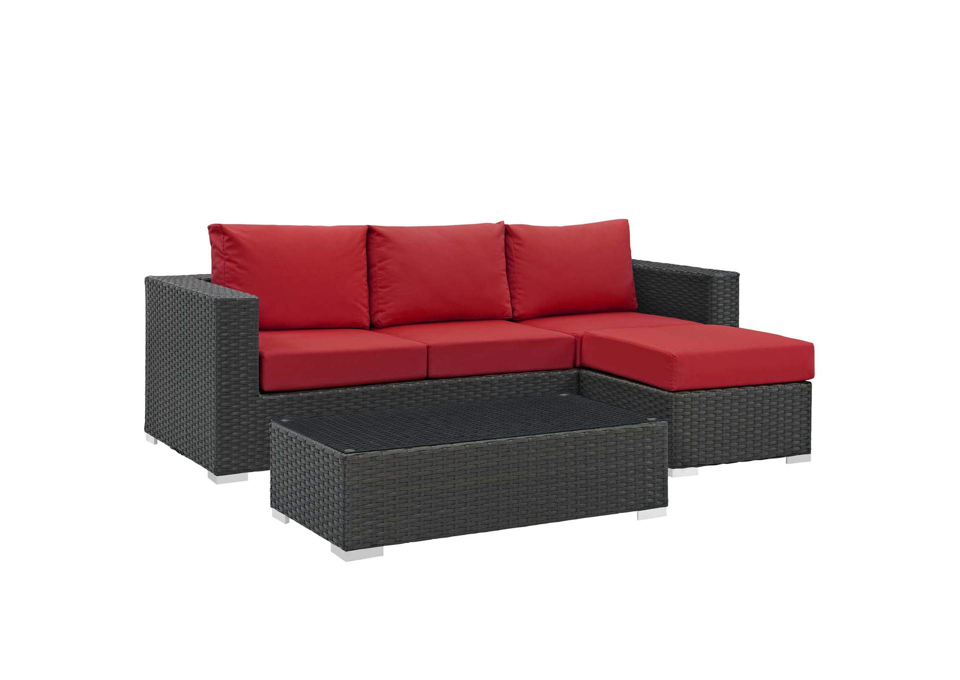 Canvas Red Sojourn 3 Piece Outdoor Patio Sunbrella,Modway