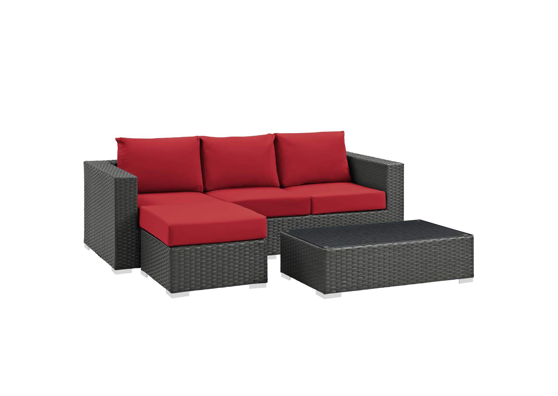 Canvas Red Sojourn 3 Piece Outdoor Patio Sunbrella,Modway