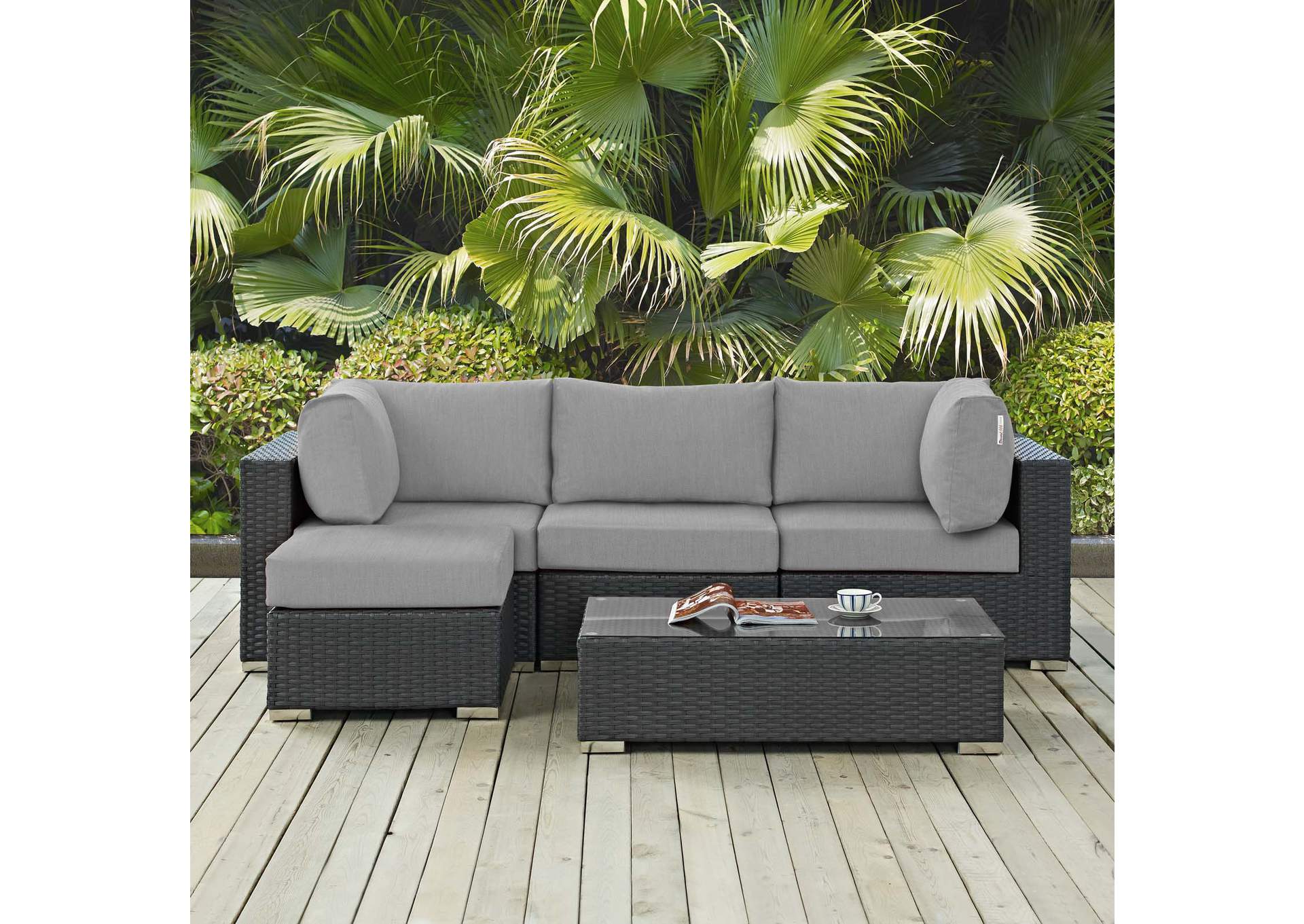 Canvas Gray Sojourn 5 Piece Outdoor Patio Sunbrella,Modway