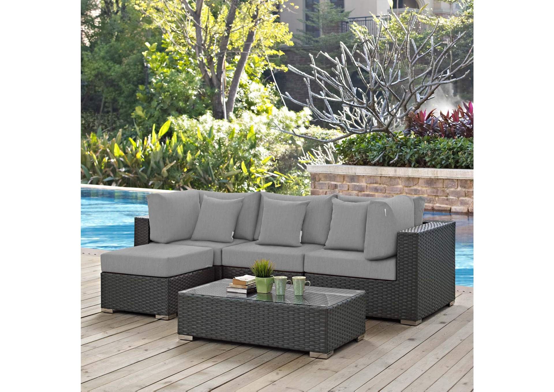 Canvas Gray Sojourn 5 Piece Outdoor Patio Sunbrella,Modway