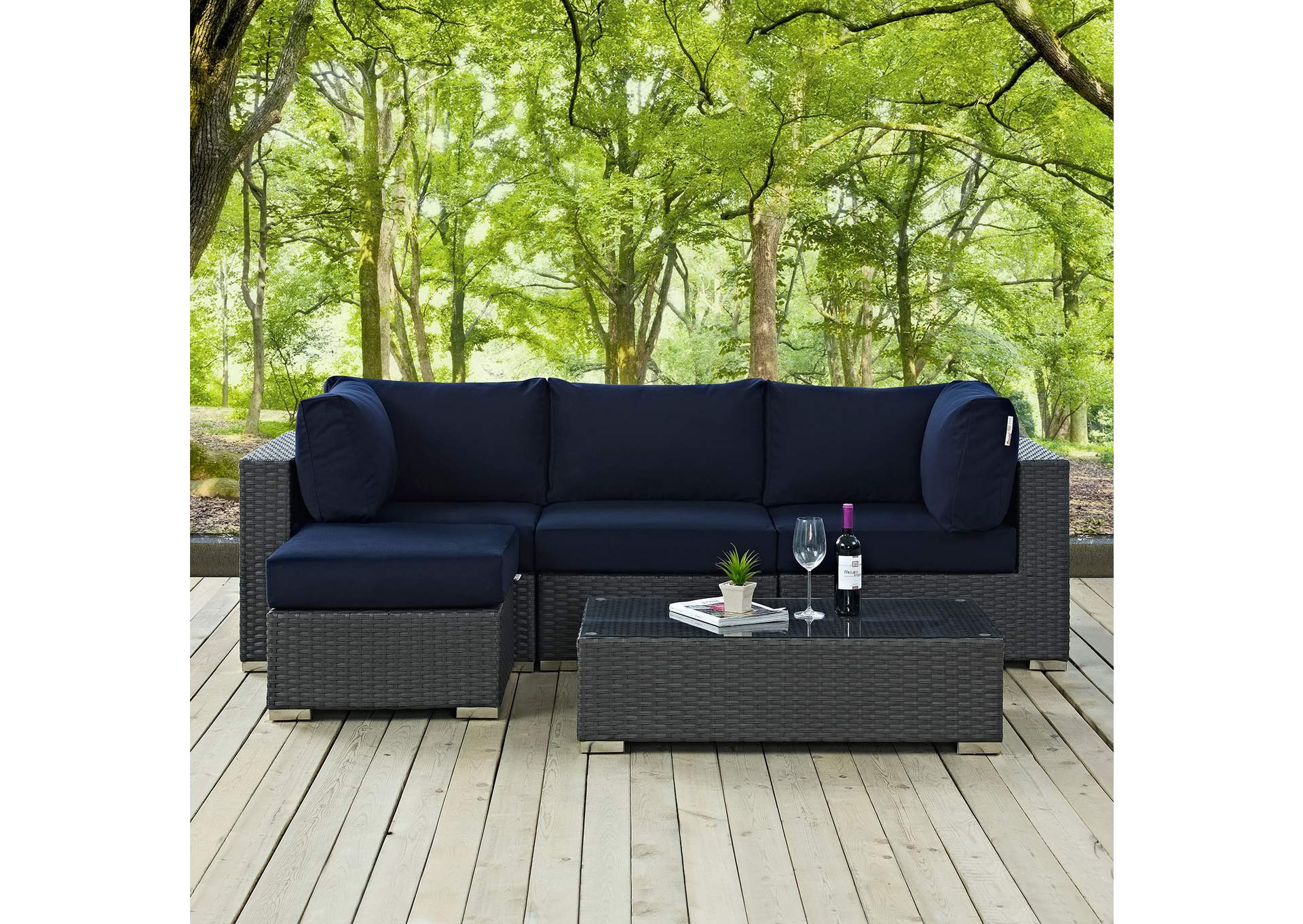 Canvas Navy Sojourn 5 Piece Outdoor Patio Sunbrella,Modway