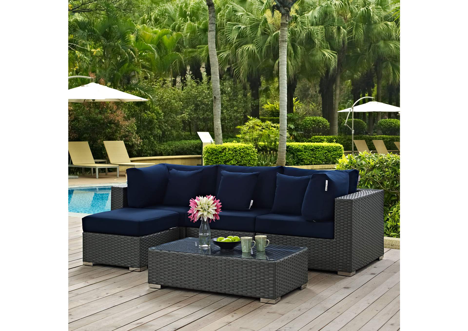 Canvas Navy Sojourn 5 Piece Outdoor Patio Sunbrella,Modway