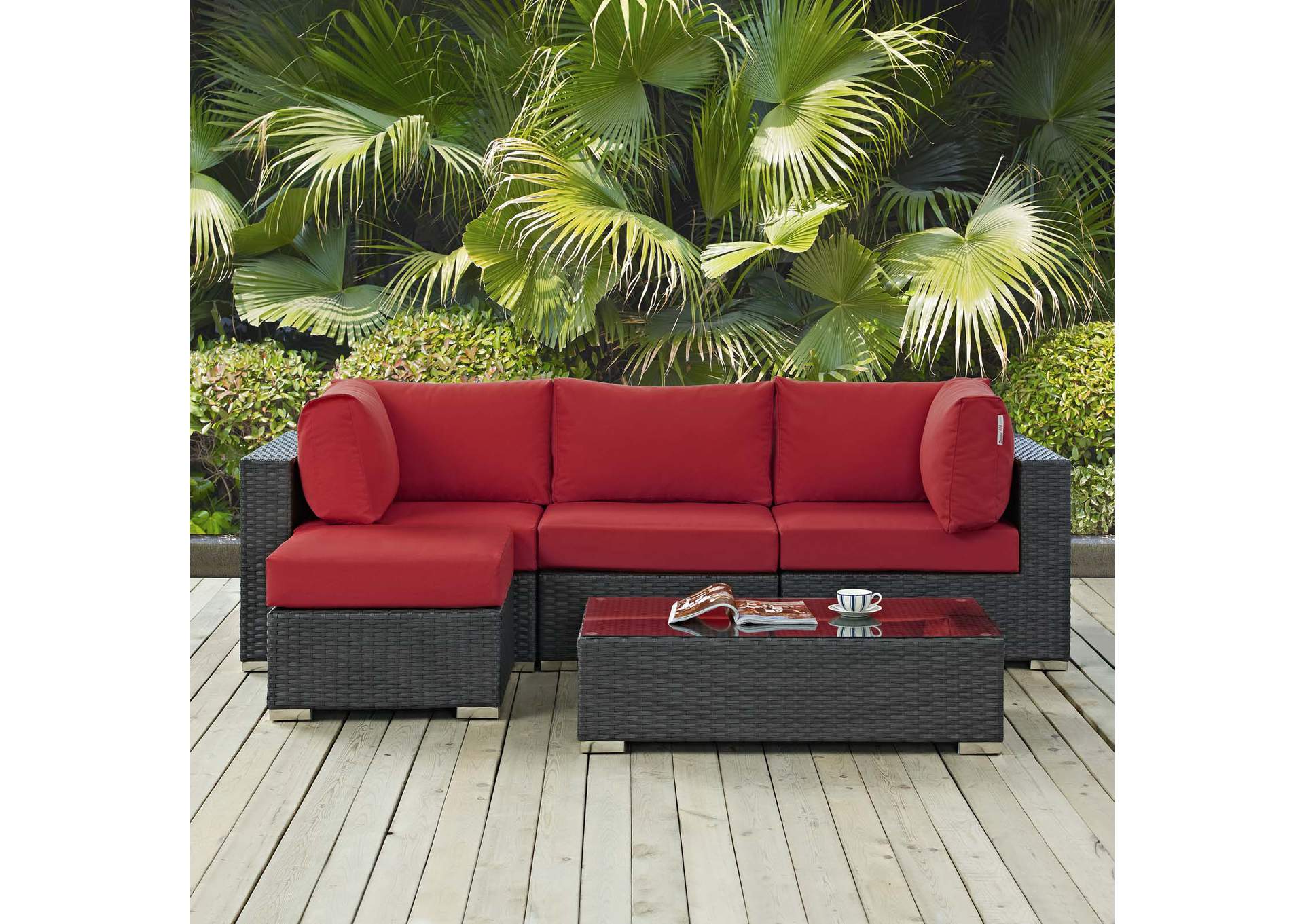 Canvas Red Sojourn 5 Piece Outdoor Patio Sunbrella,Modway