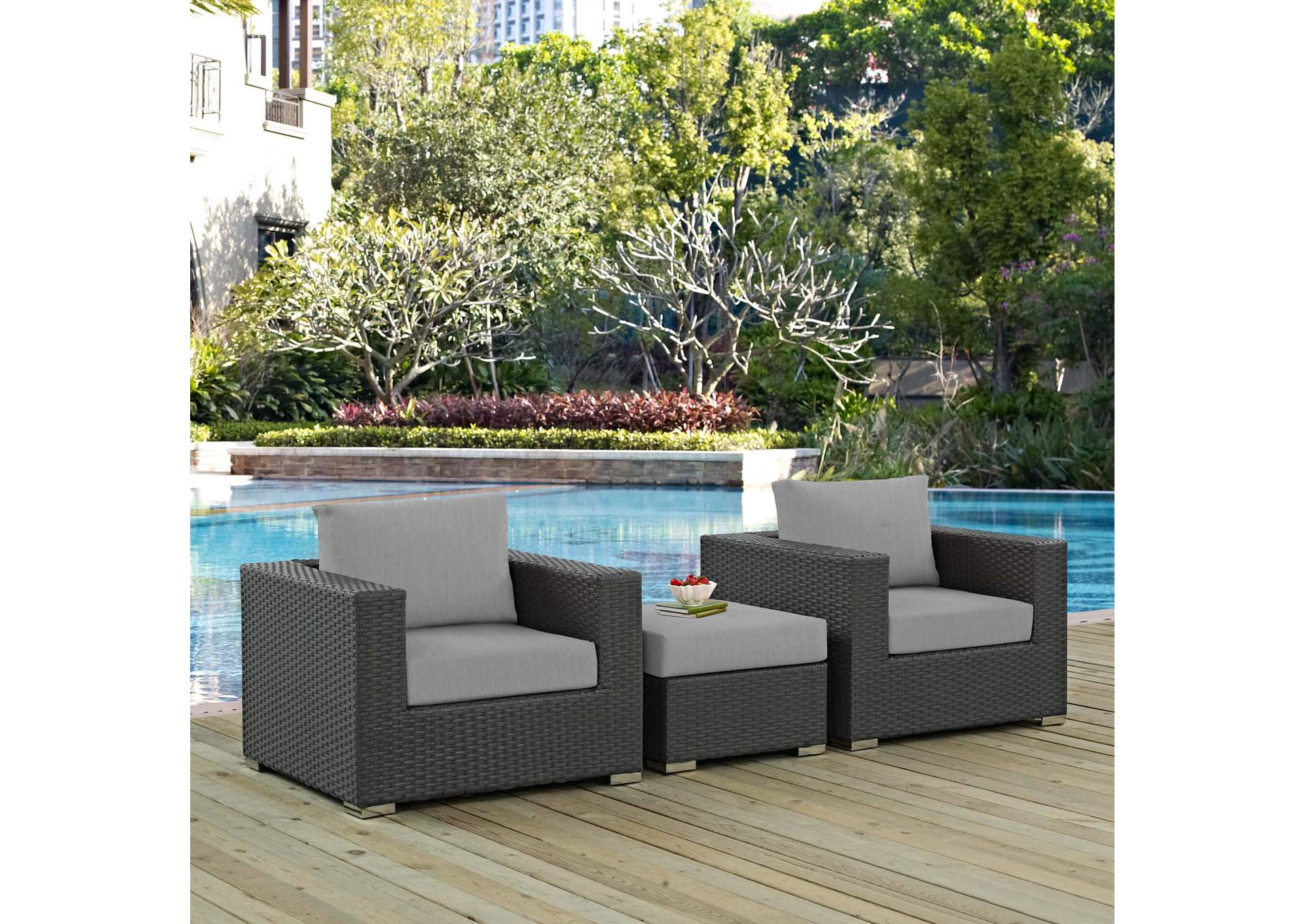 Canvas Gray Sojourn 3 Piece Outdoor Patio Sunbrella,Modway