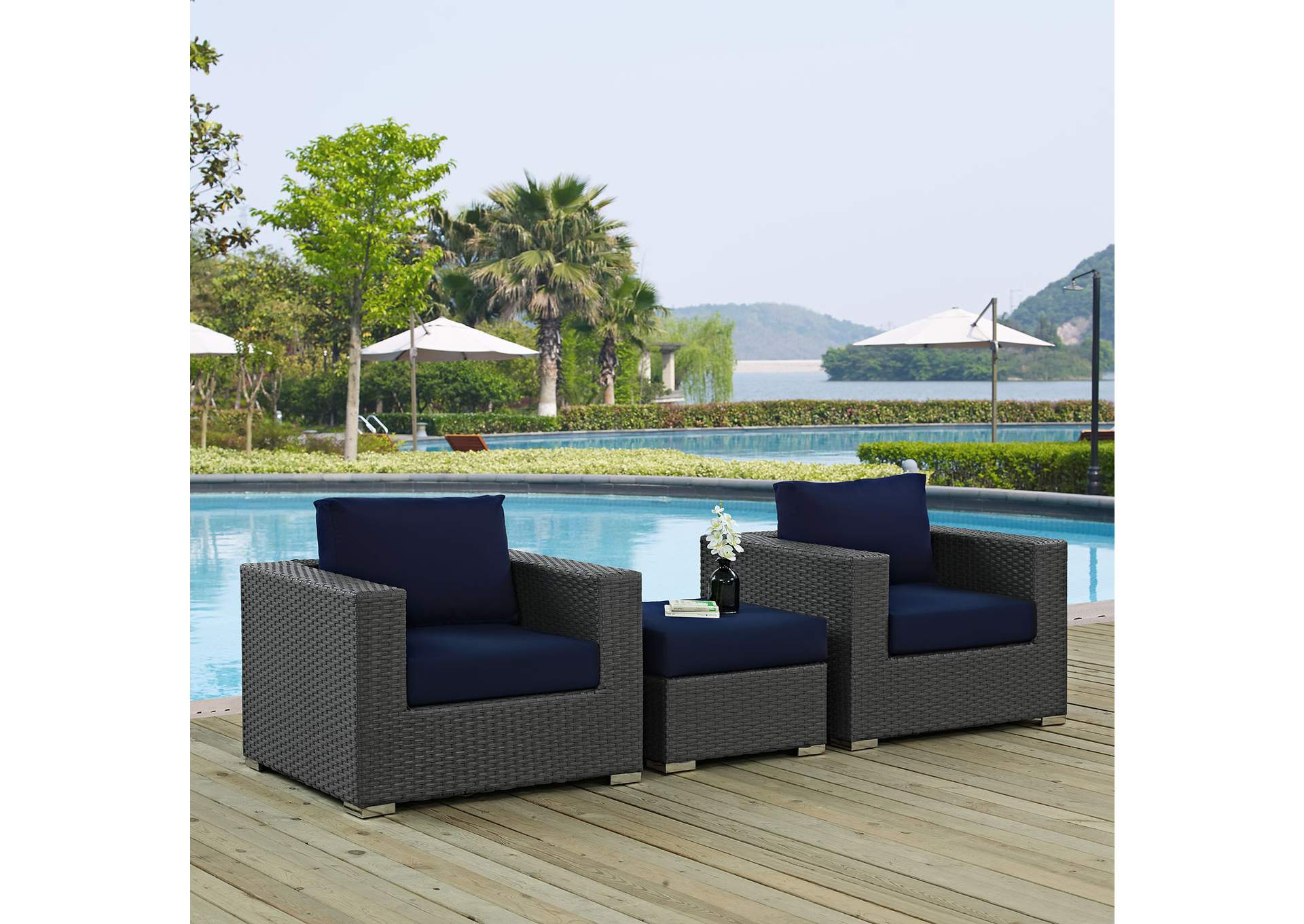 Canvas Navy Sojourn 3 Piece Outdoor Patio Sunbrella,Modway