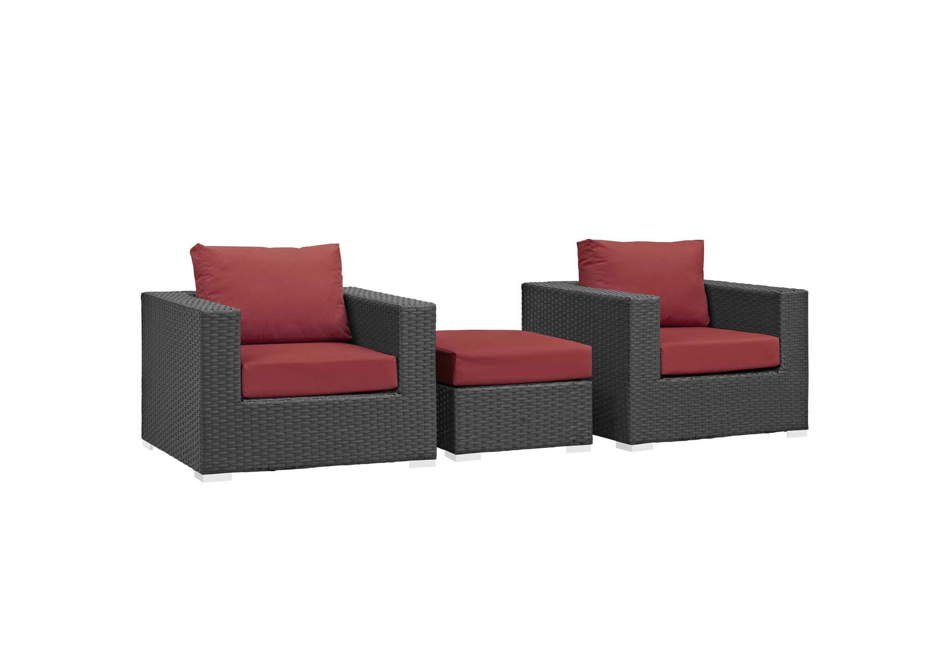 Canvas Red Sojourn 3 Piece Outdoor Patio Sunbrella,Modway