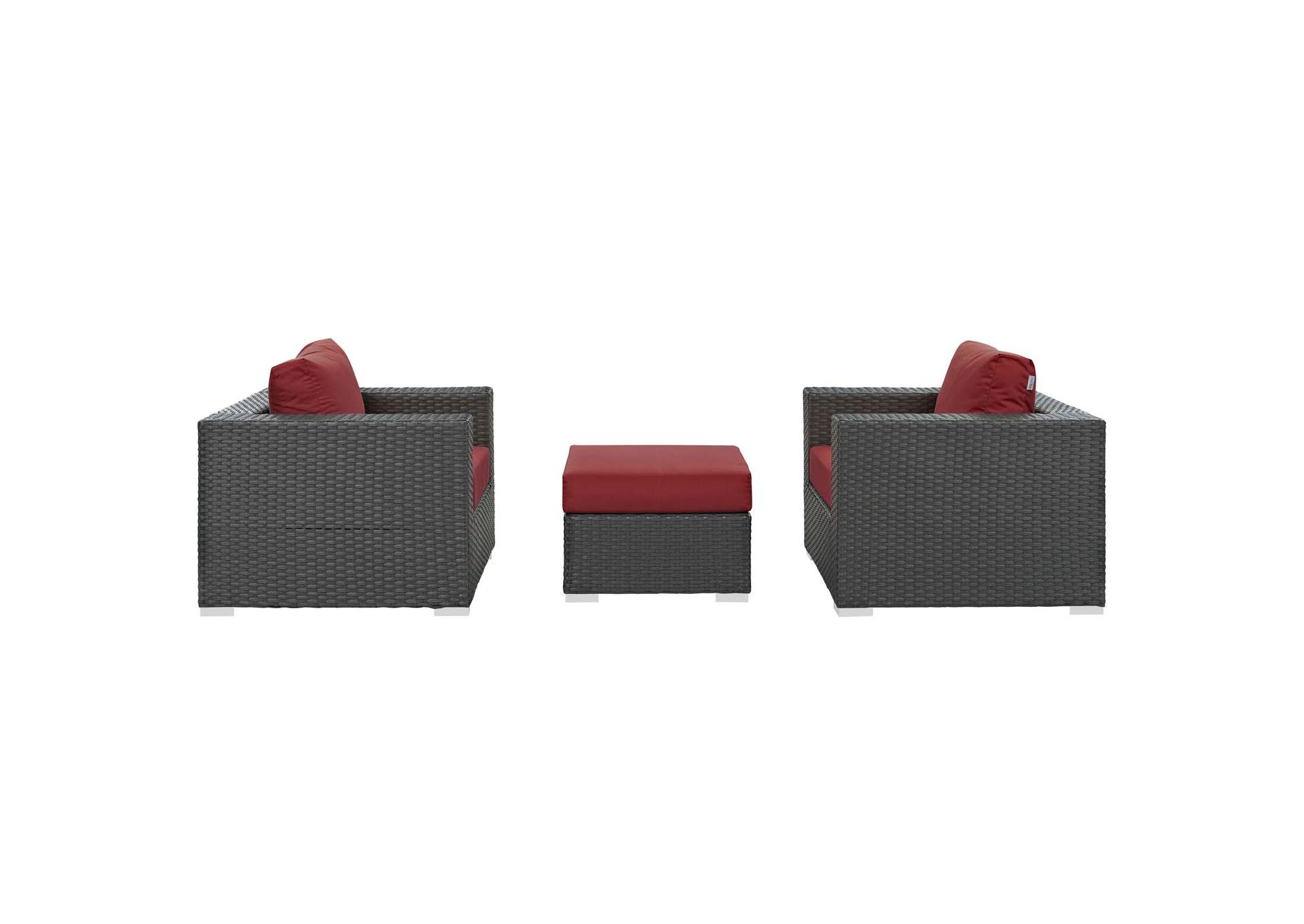 Canvas Red Sojourn 3 Piece Outdoor Patio Sunbrella,Modway