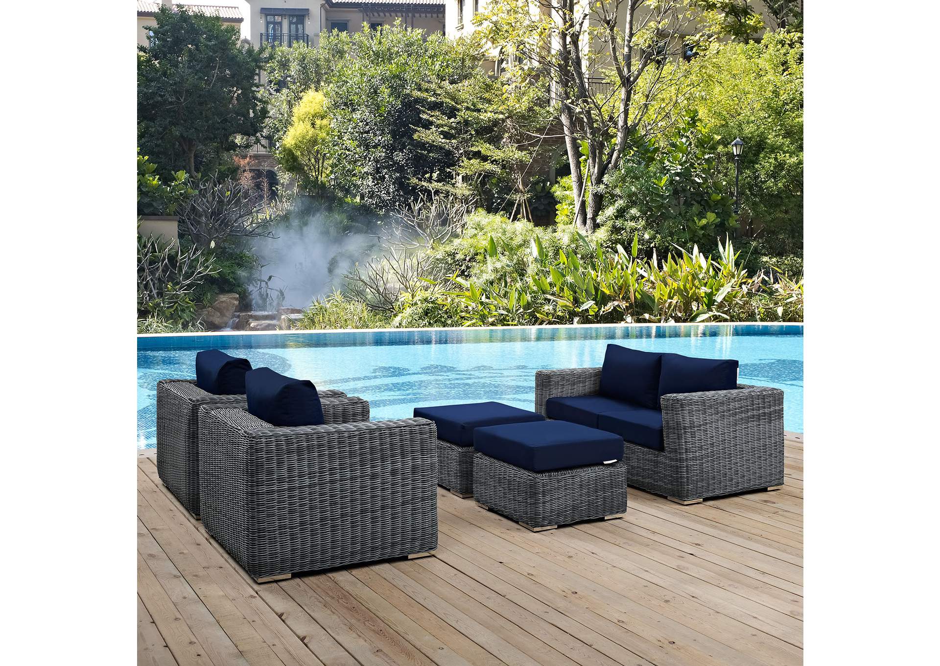 Canvas Navy Summon 5 Piece Outdoor Patio Sunbrella,Modway